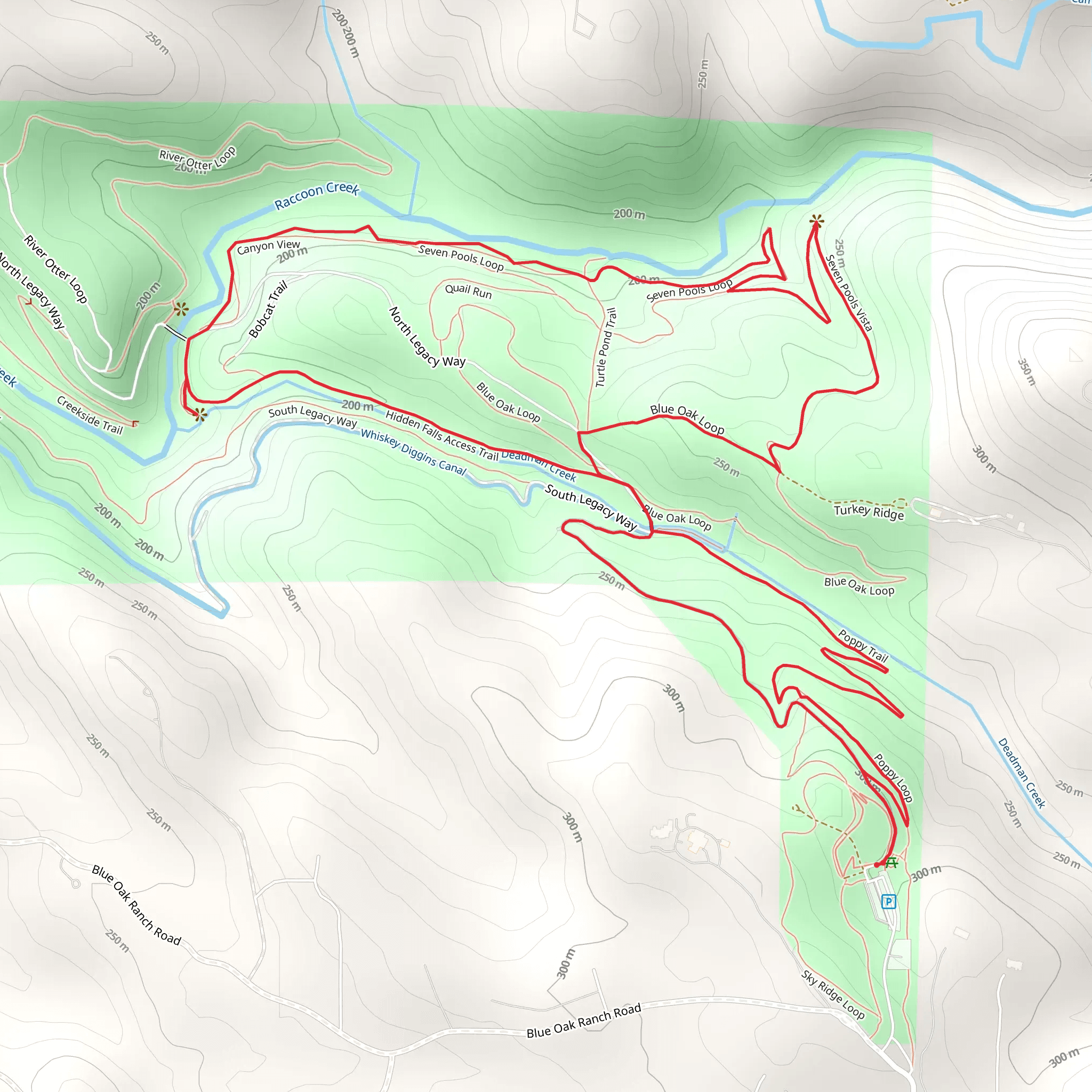 Poppy Trail, Seven Pools Loop and Hidden Falls Access Trail mobile static map