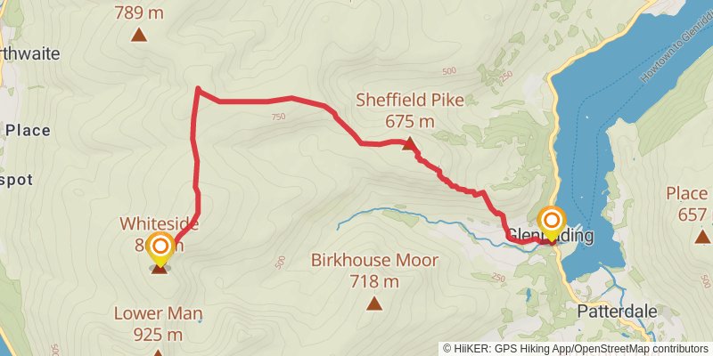 Helvellyn, Whiteside and Stybarrow Dod Loop from Glenridding stage 2 Map