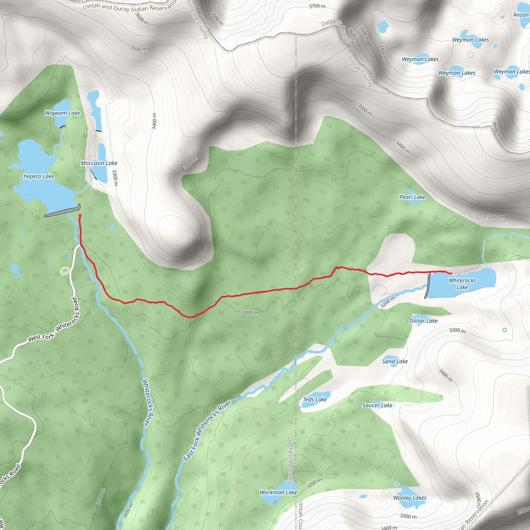 Whiterocks Lake via Uinta Highline Trail mobile static map