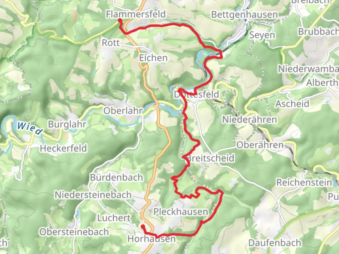 An image depicting the trail Flammersfeld and Horhausen Walk and its surrounding area.