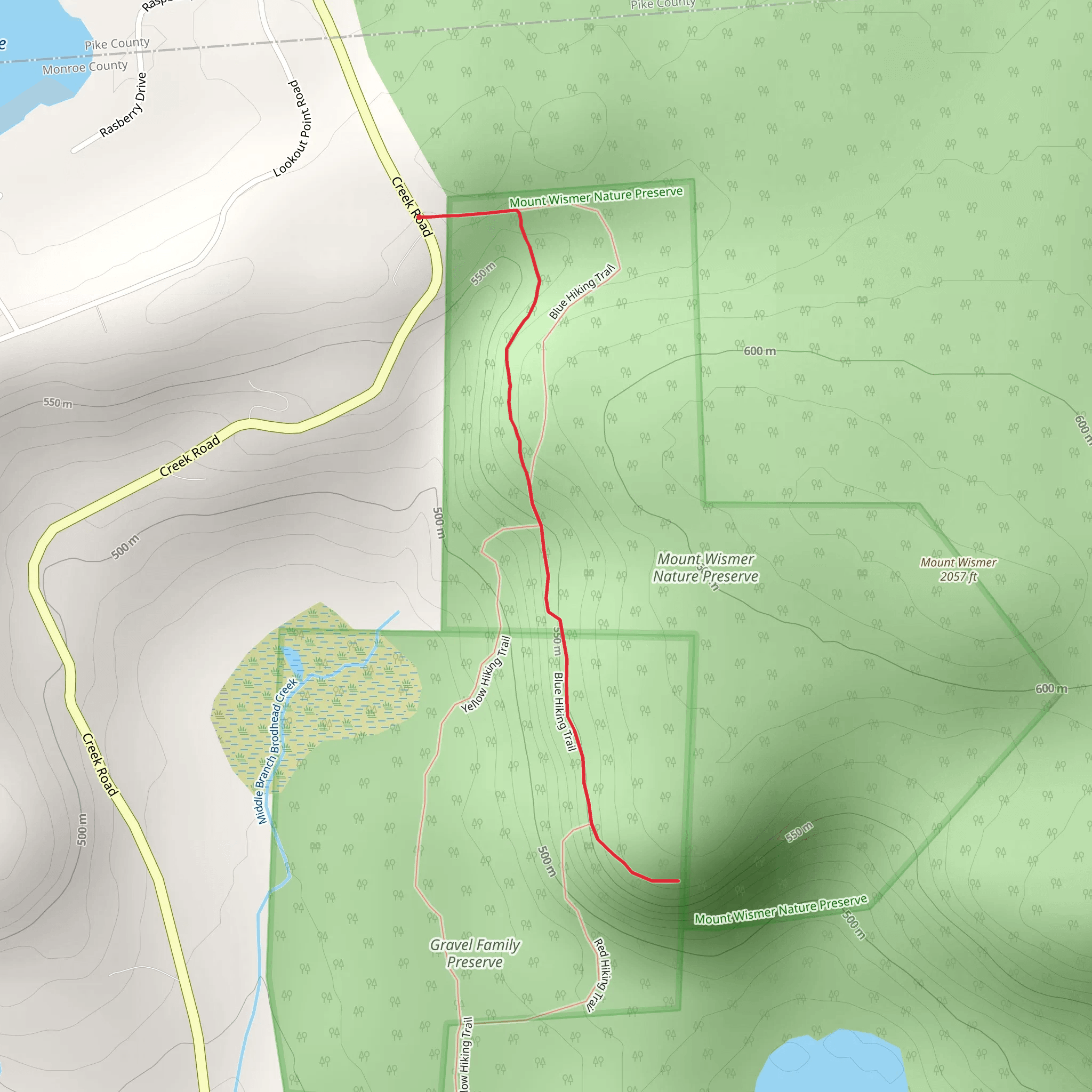 Blue Hiking Trail - Mount Wismer Nature Preserve Out and Back mobile static map