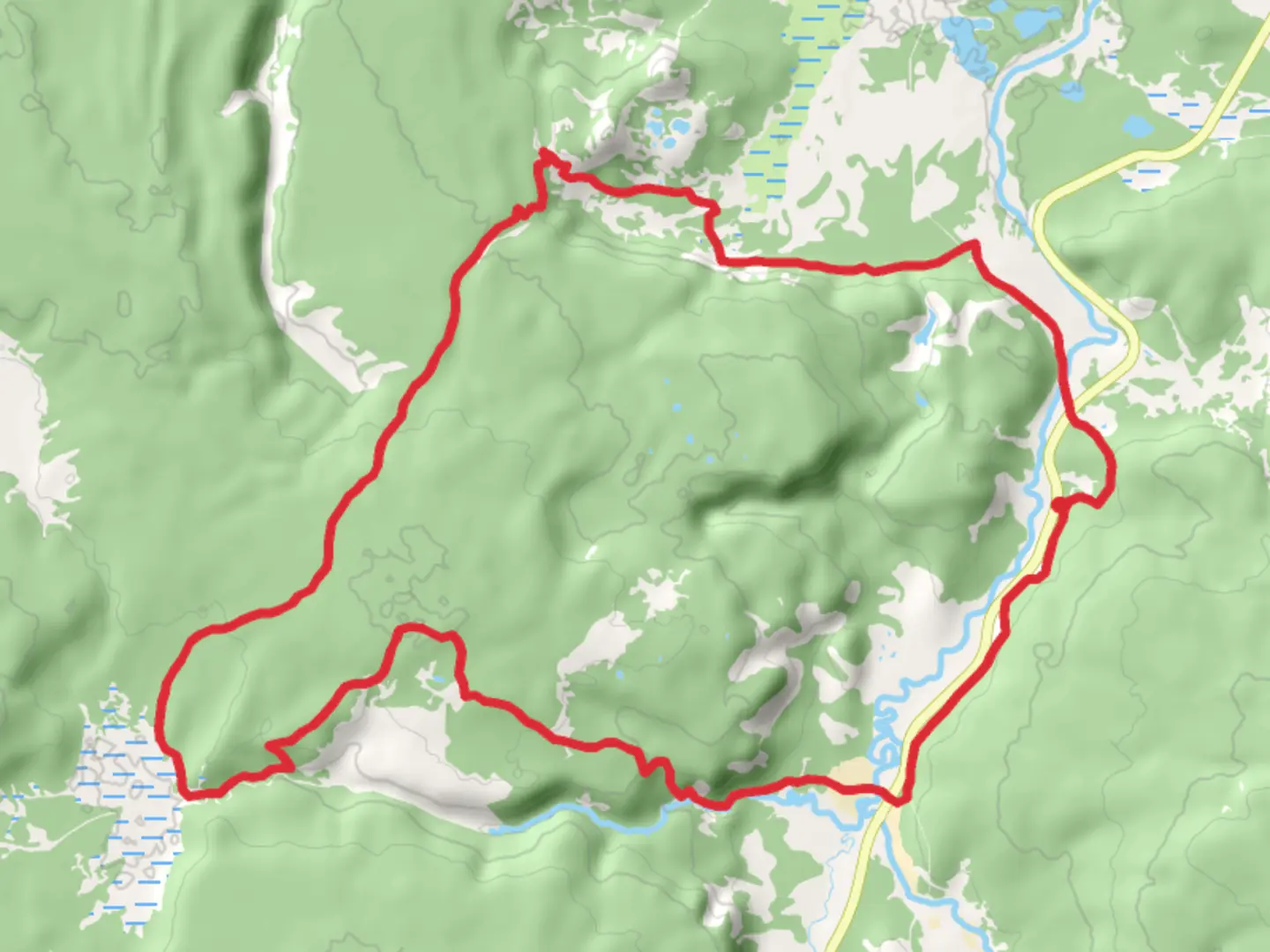 An image depicting the trail Powerline, Fairy Creek and Fairy Falls Loop Trail and its surrounding area.