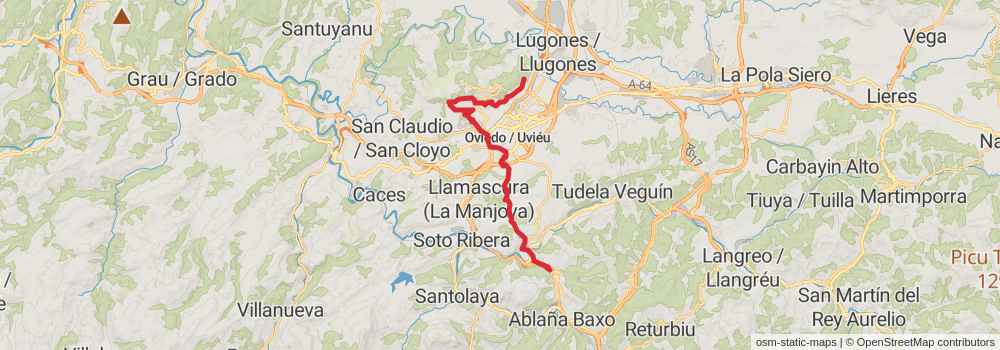 GR 100-1 Gijón - Puerto de Pajares stage 3 Map
