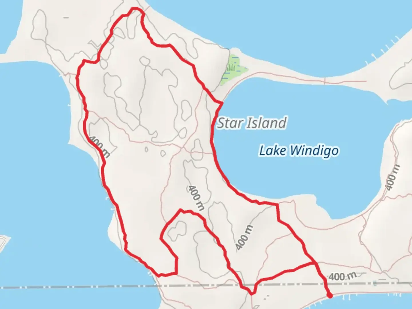 An image depicting the trail Star Island Hiking Trail A, B and C Loop and its surrounding area.