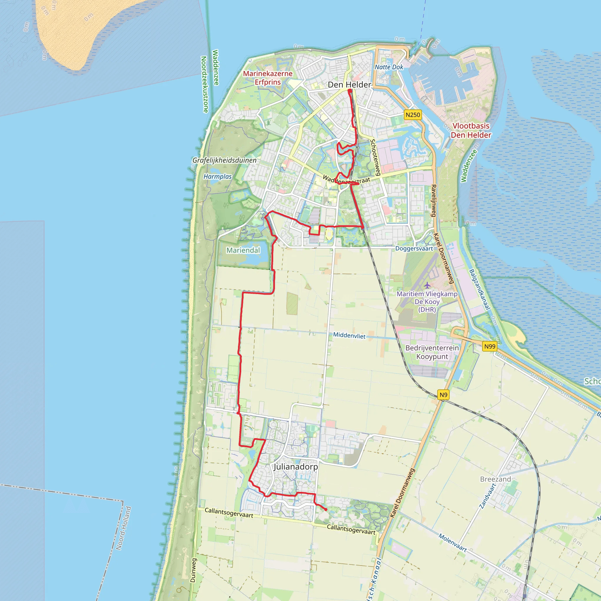 Noorderhaven to Den Helder via Mariendal and De Nollen mobile static map