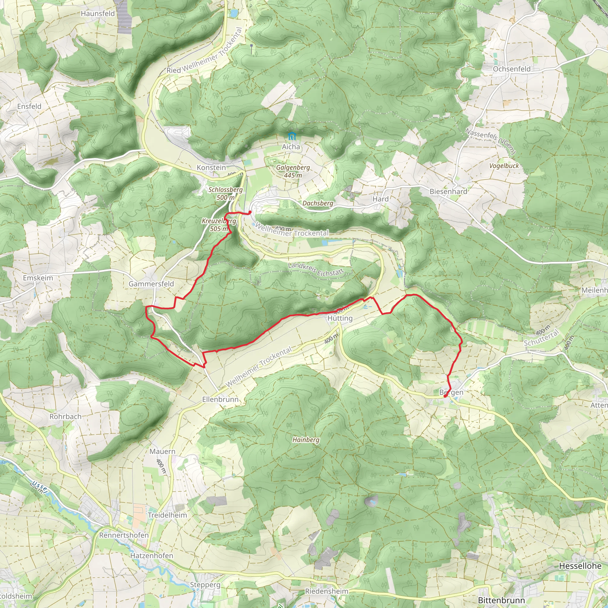 Bergen to Wellheim via Urdonautalsteig mobile static map