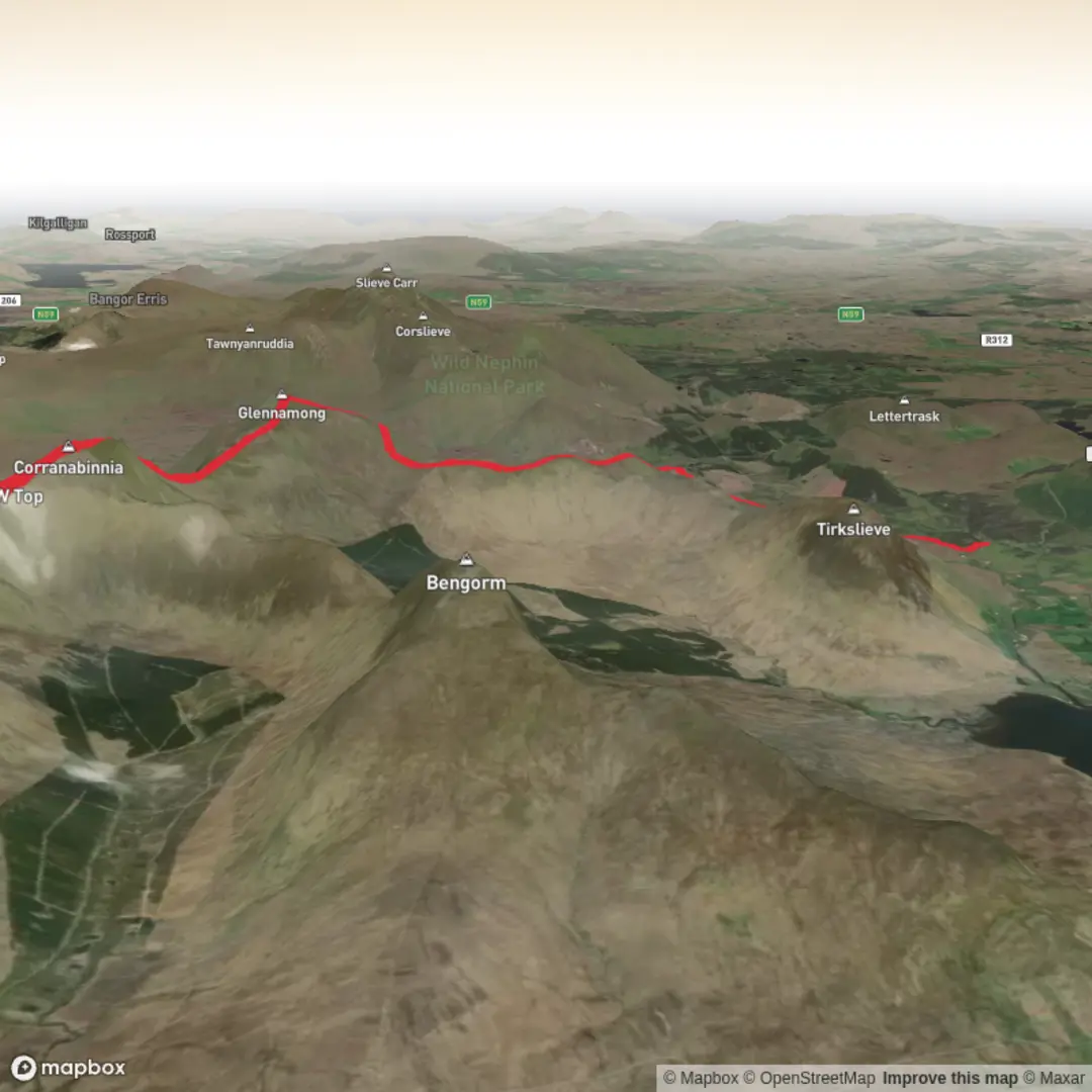 An image depicting the trail Ireland 7 summits - Nephin beg range - advanced plus and its surrounding area.