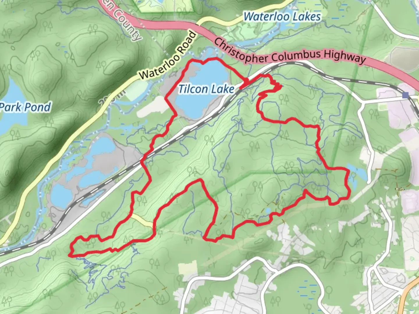 An image depicting the trail Tipi Rock via White Burgermeister Reroute and Blue Rock Loop Trail and its surrounding area.