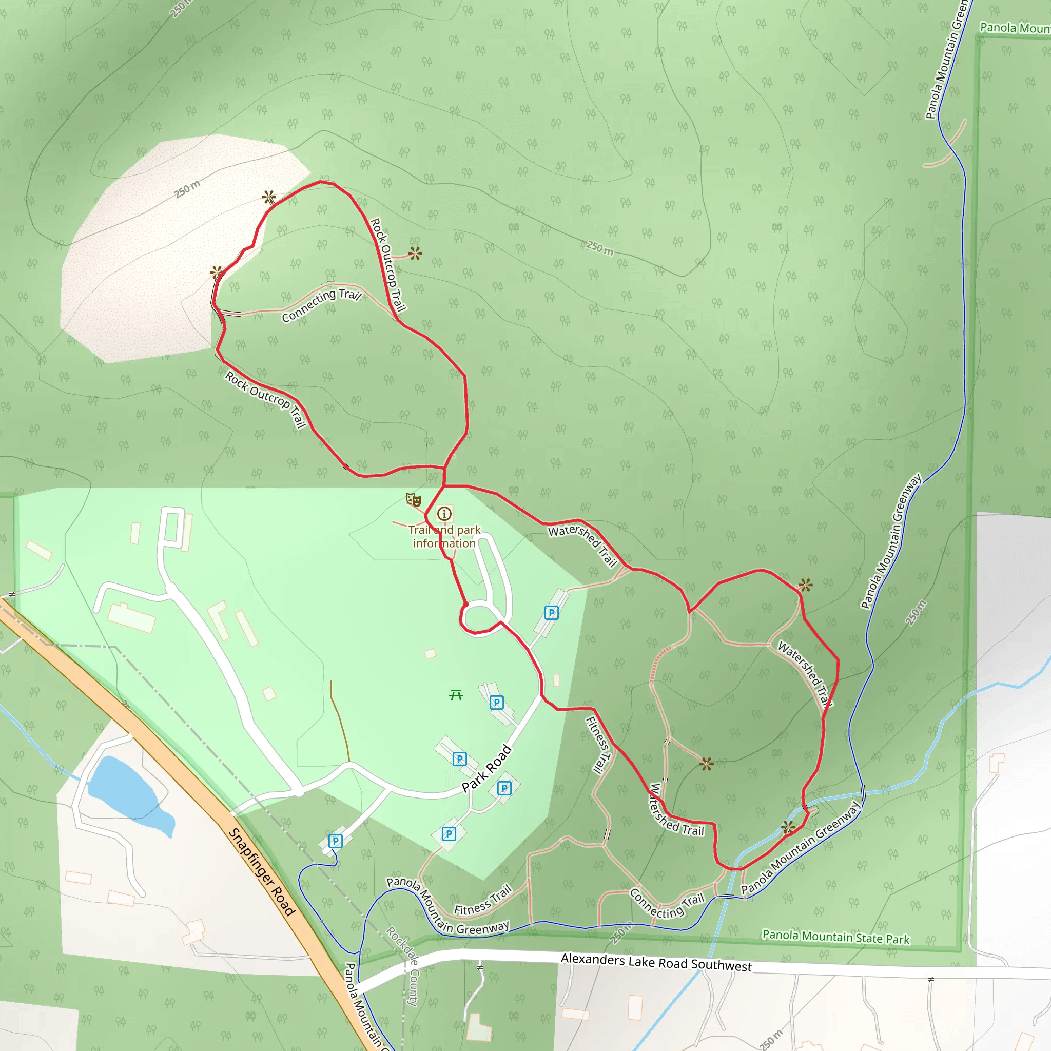 Rock Outcrop Trail and Watershed Loop Trail mobile static map