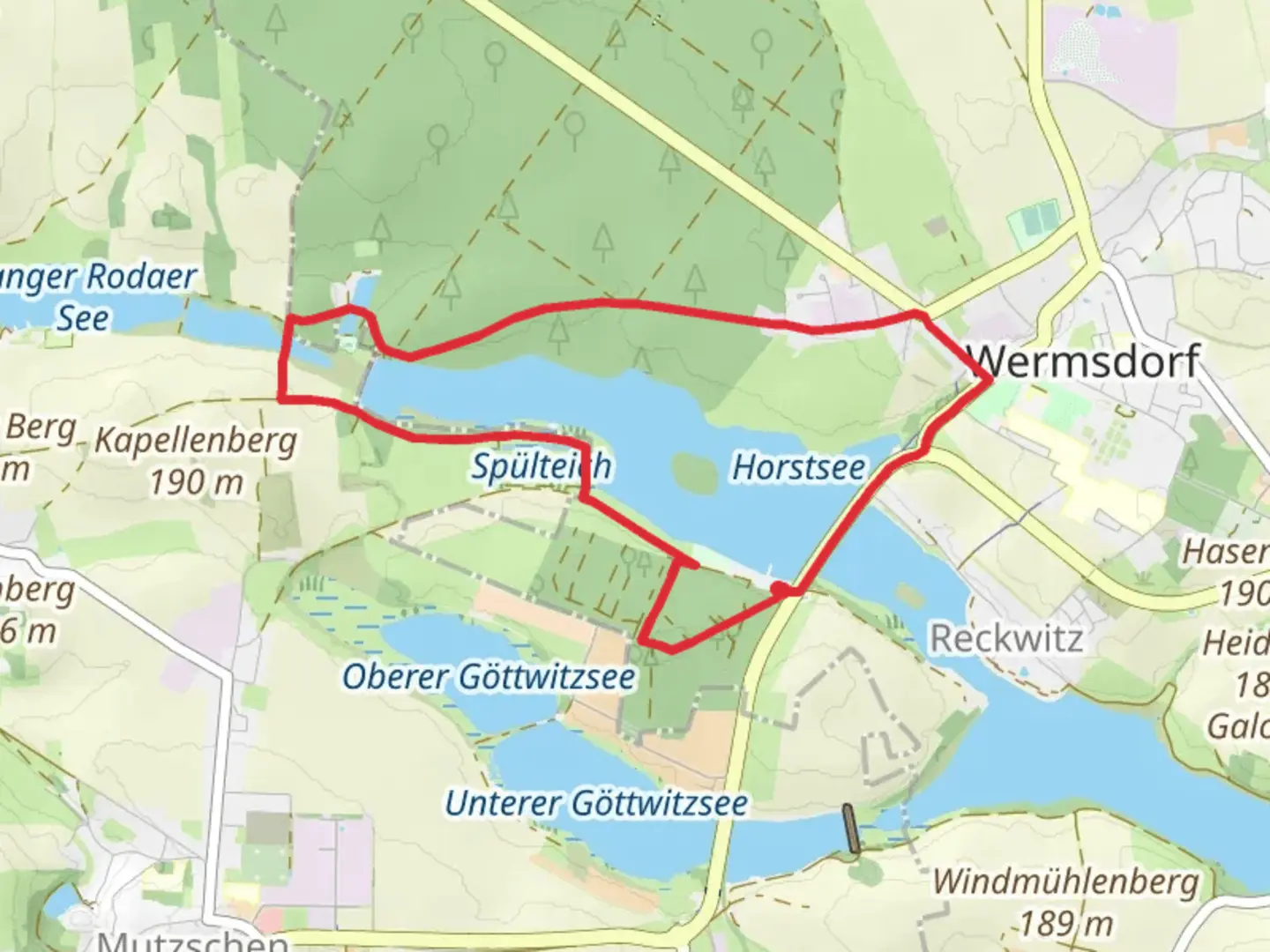 An image depicting the trail Doellnitzsee and Horstsee Loop and its surrounding area.
