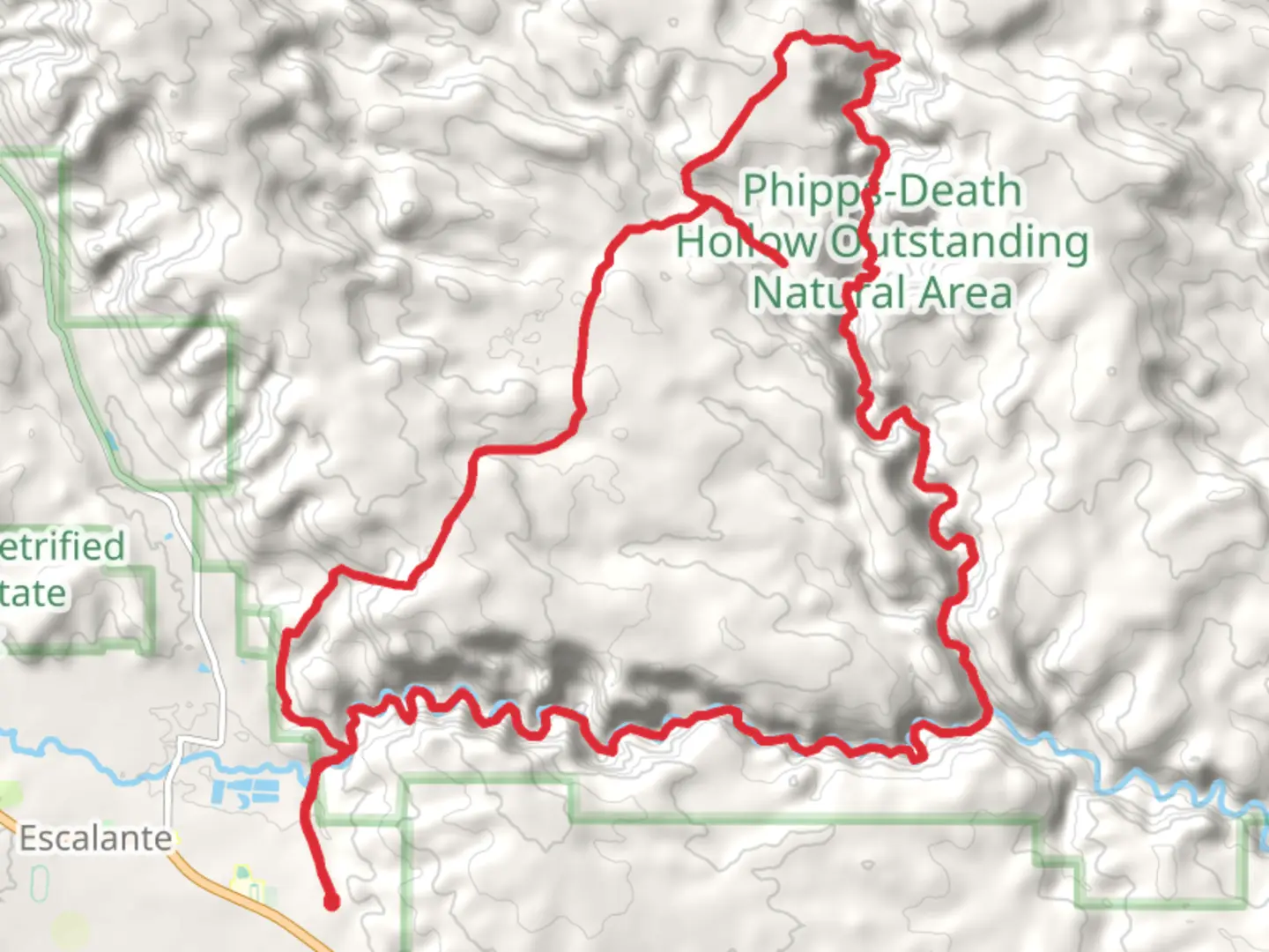 An image depicting the trail Boulder Mail Trail and Lower Death Hollow Trail and its surrounding area.