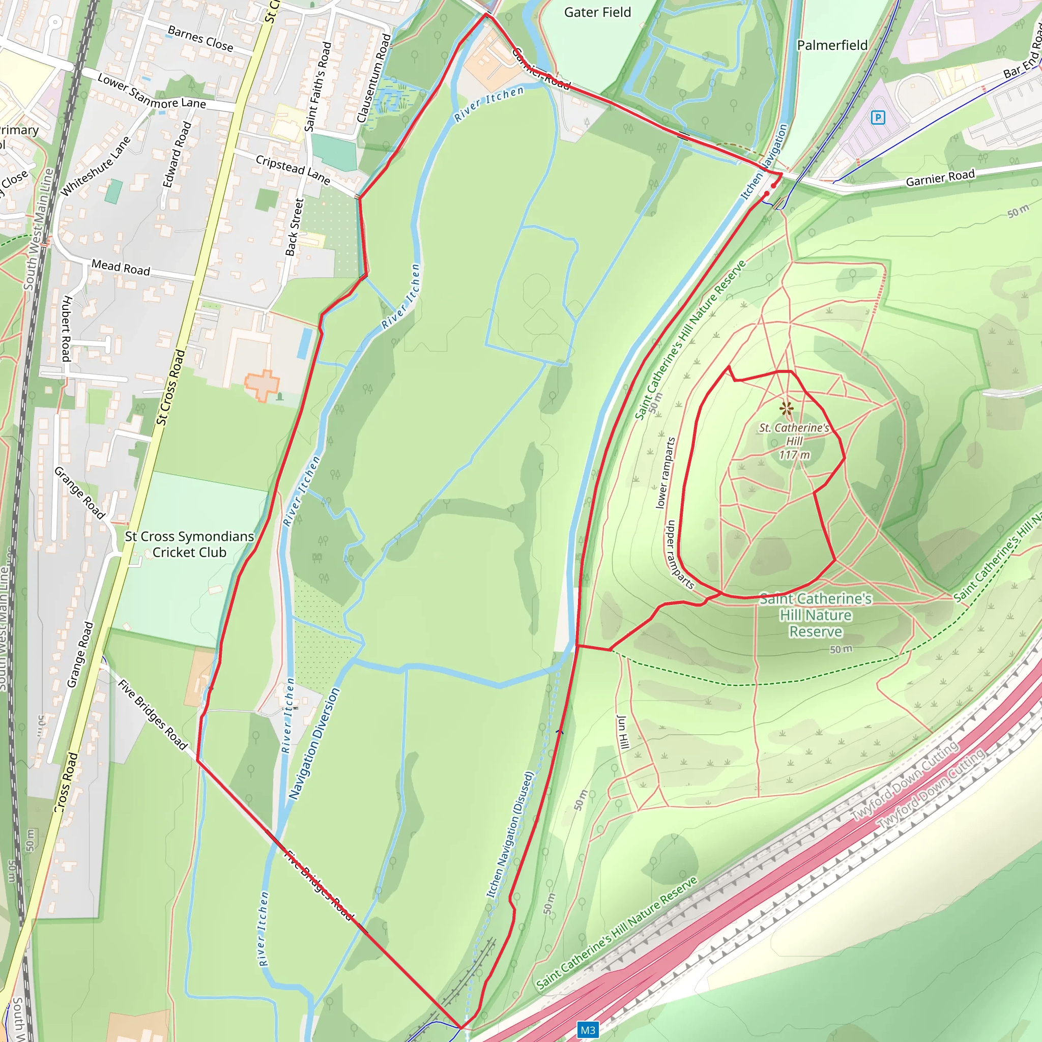 Saint Catherine's Hill Nature Reserve and St James Way mobile static map