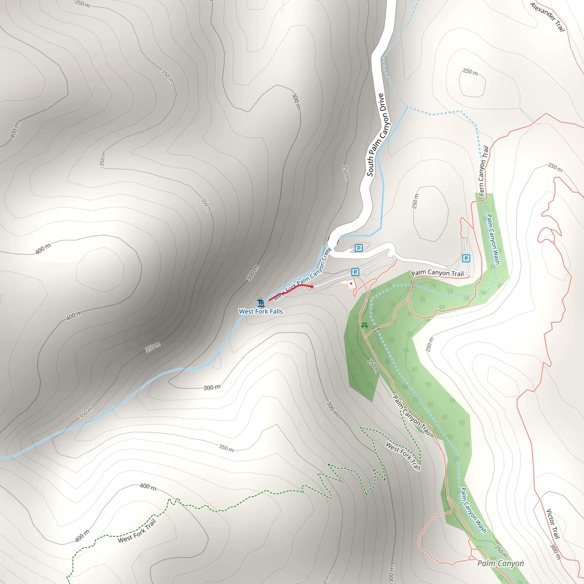 West Fork Falls Trail Out and Back mobile static map