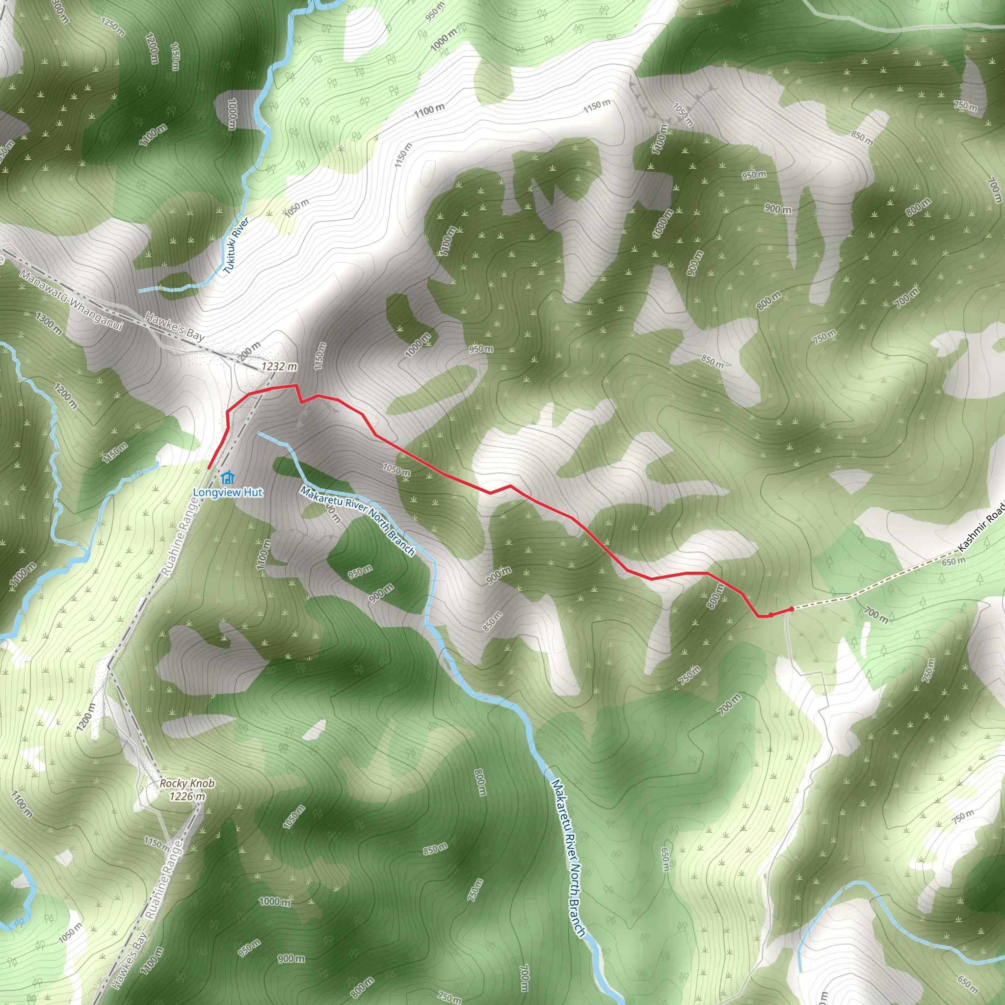 Kashmir Road - Longview Hut Track mobile static map