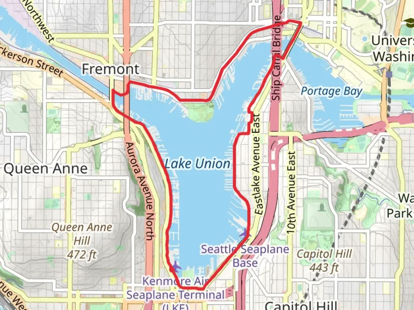 An image depicting the trail Lake Union Loop and its surrounding area.