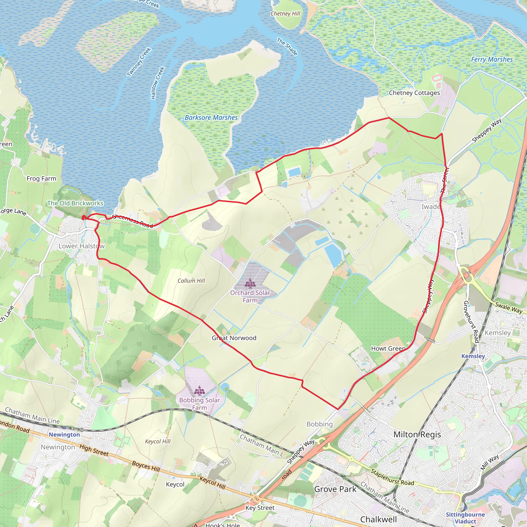 Lower Halstow to Iwade and Howt Green Loop mobile static map