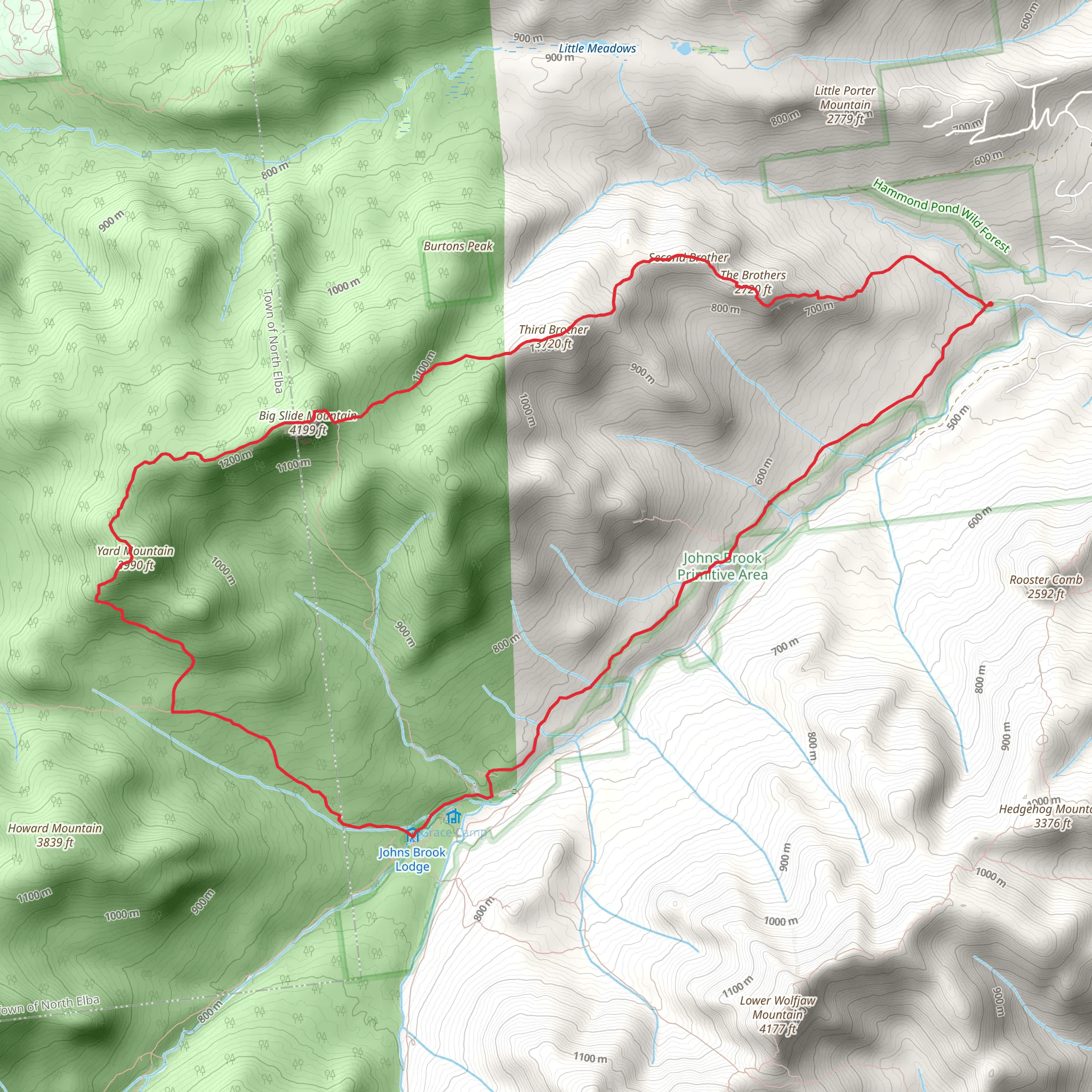 Big Slide Mountain and Yard Mountain Loop via The Brothers Trail mobile static map