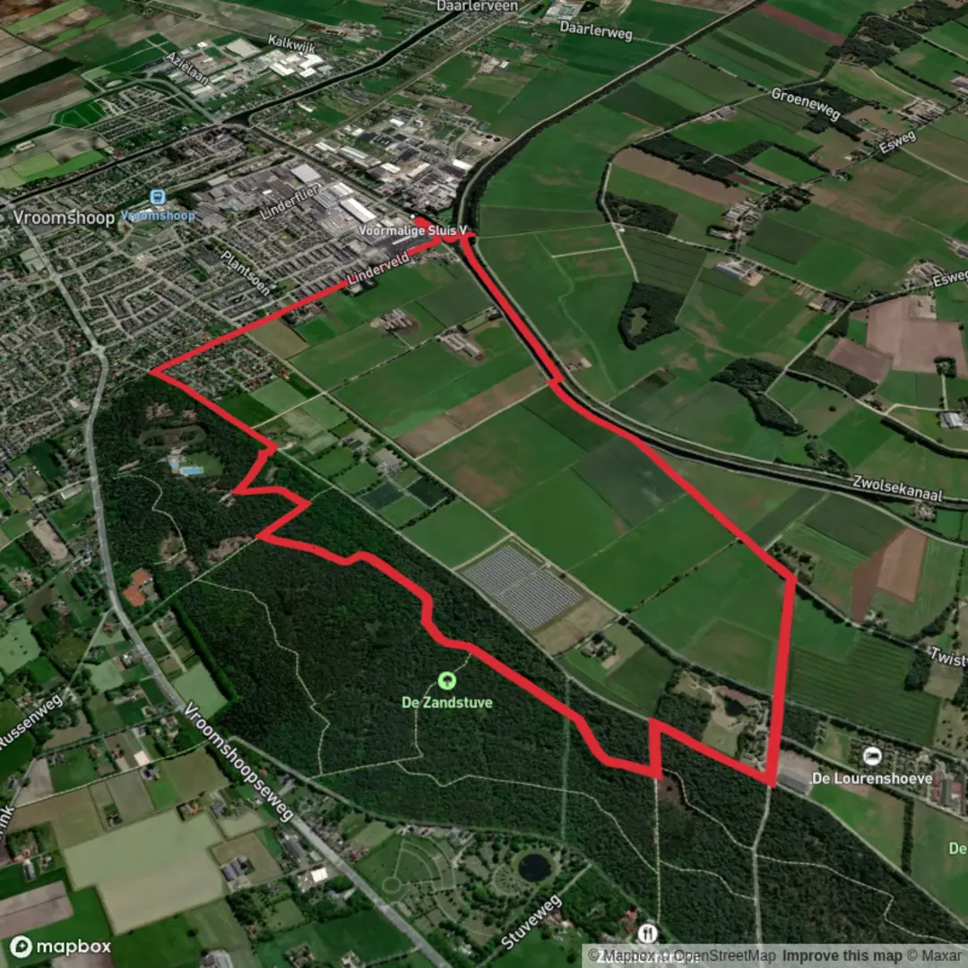 An image depicting the trail Linderbeek via Twist Weg and its surrounding area.