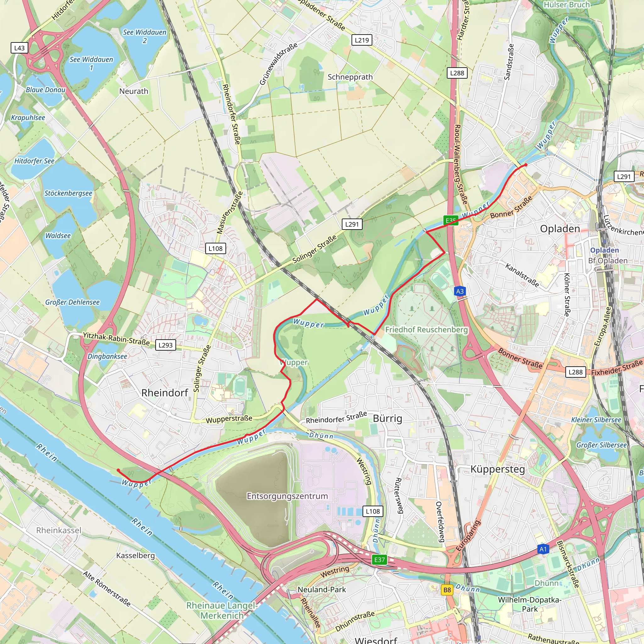 Ruhlach to Rheinkassel via Wupperweg mobile static map