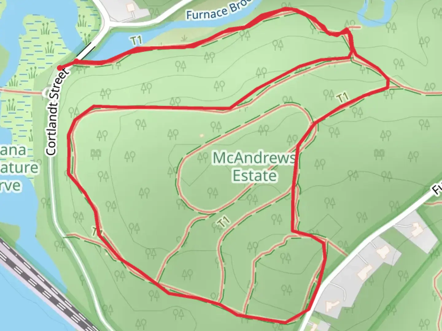 An image depicting the trail Furnace Brook - Cortlandt Street Loop and its surrounding area.