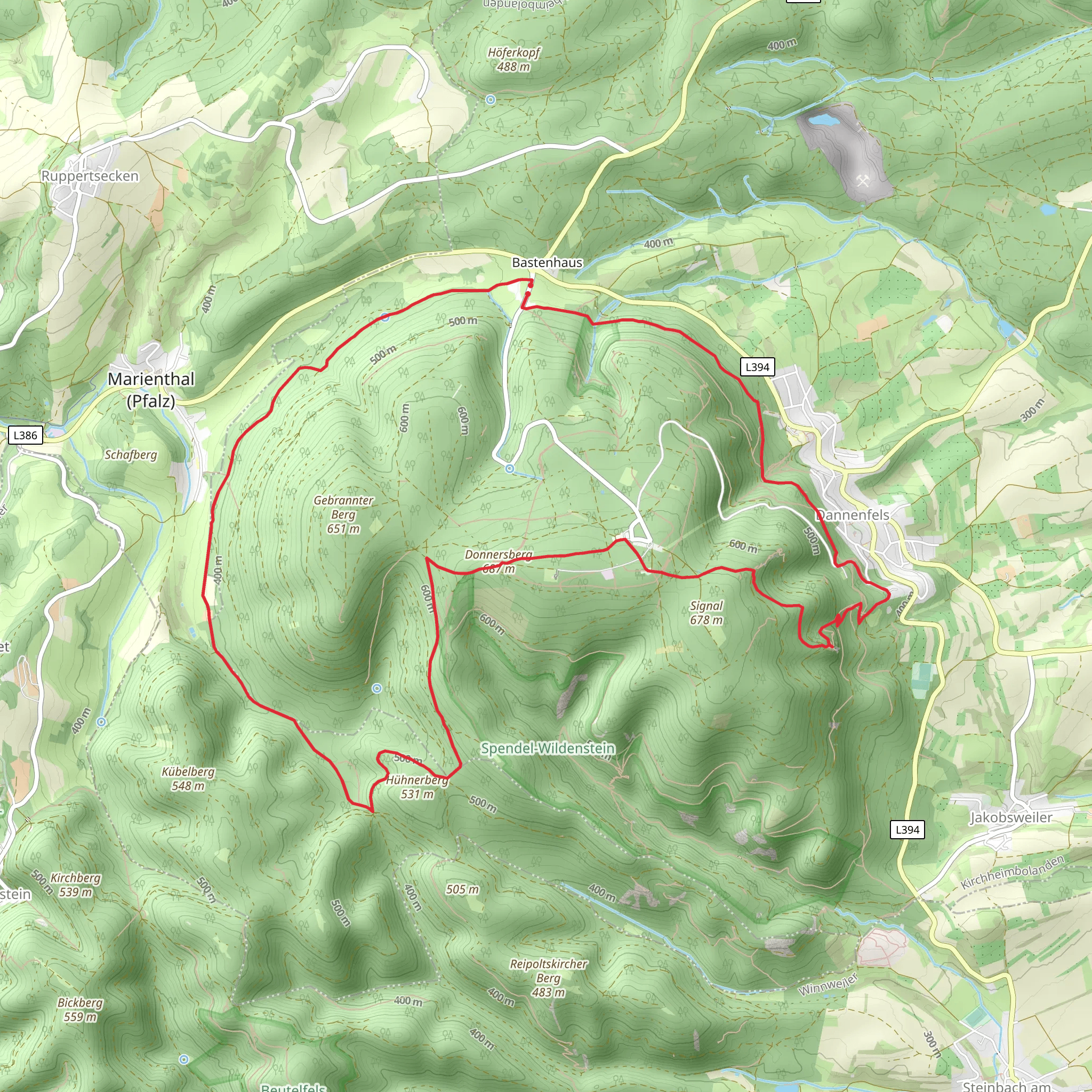 Donnersberg, Ludwig Tower and Adlerbogen Loop - Bastenhaus mobile static map