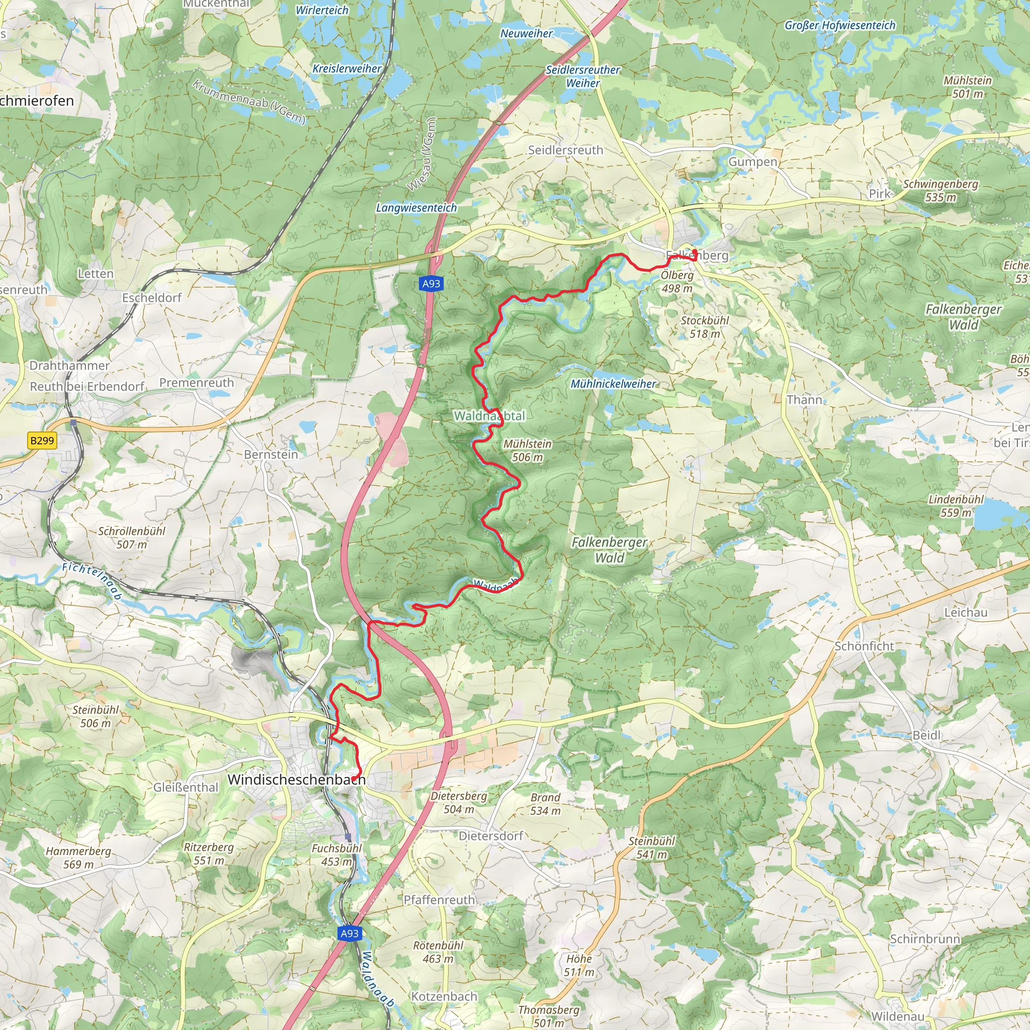 Falkenburg to Neuhaus via Kammerwagen, Amboss and GoldSteig mobile static map