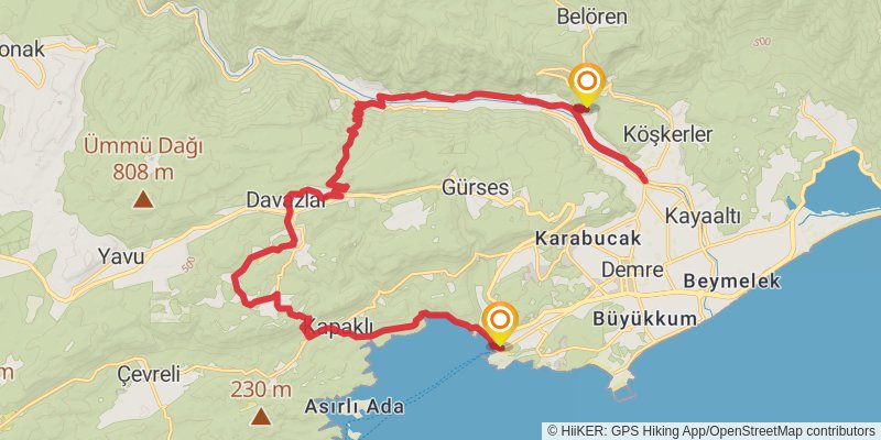 Lycian Way stage 15 Map