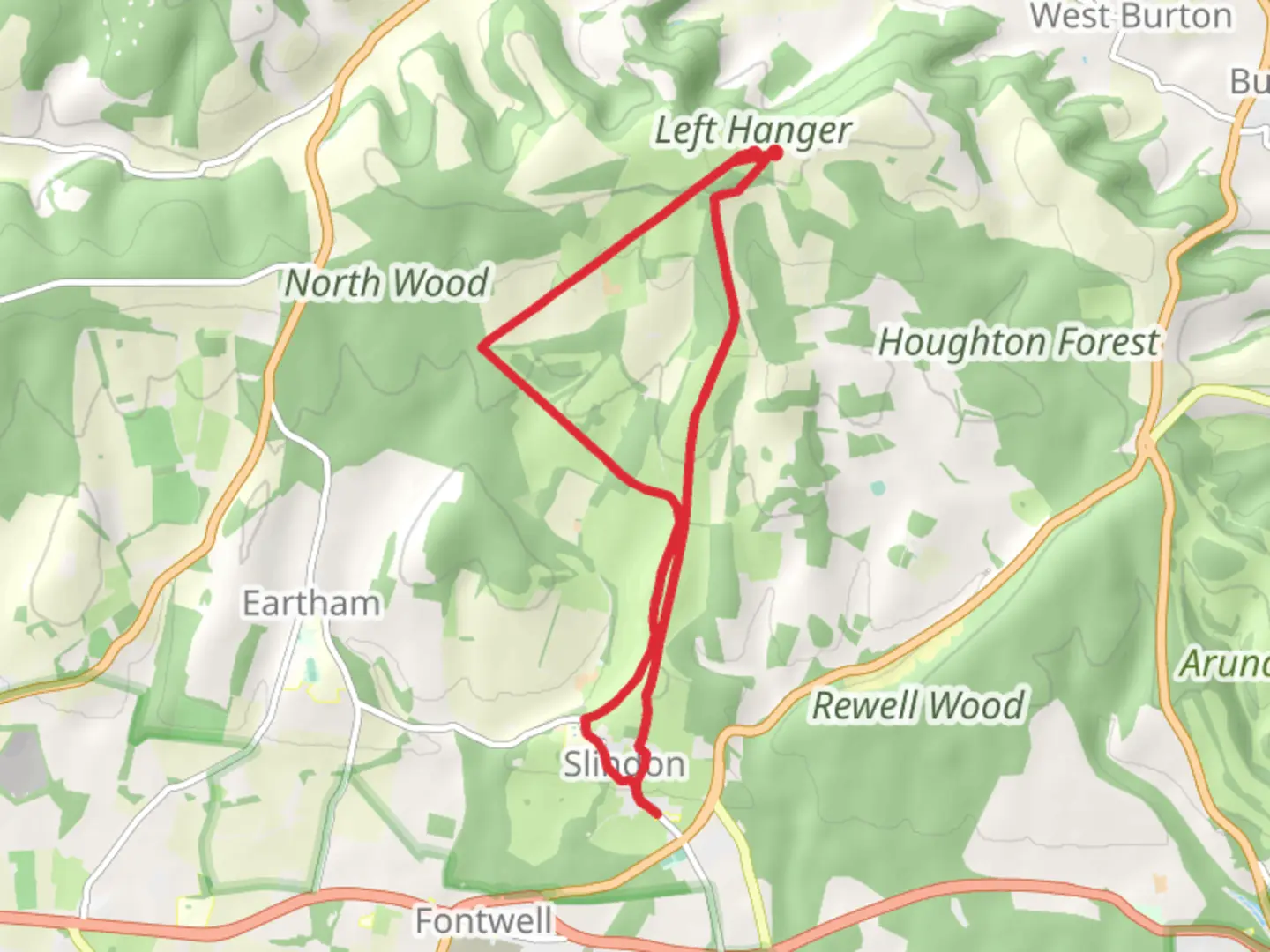 An image depicting the trail Slindon Estate Loop and its surrounding area.