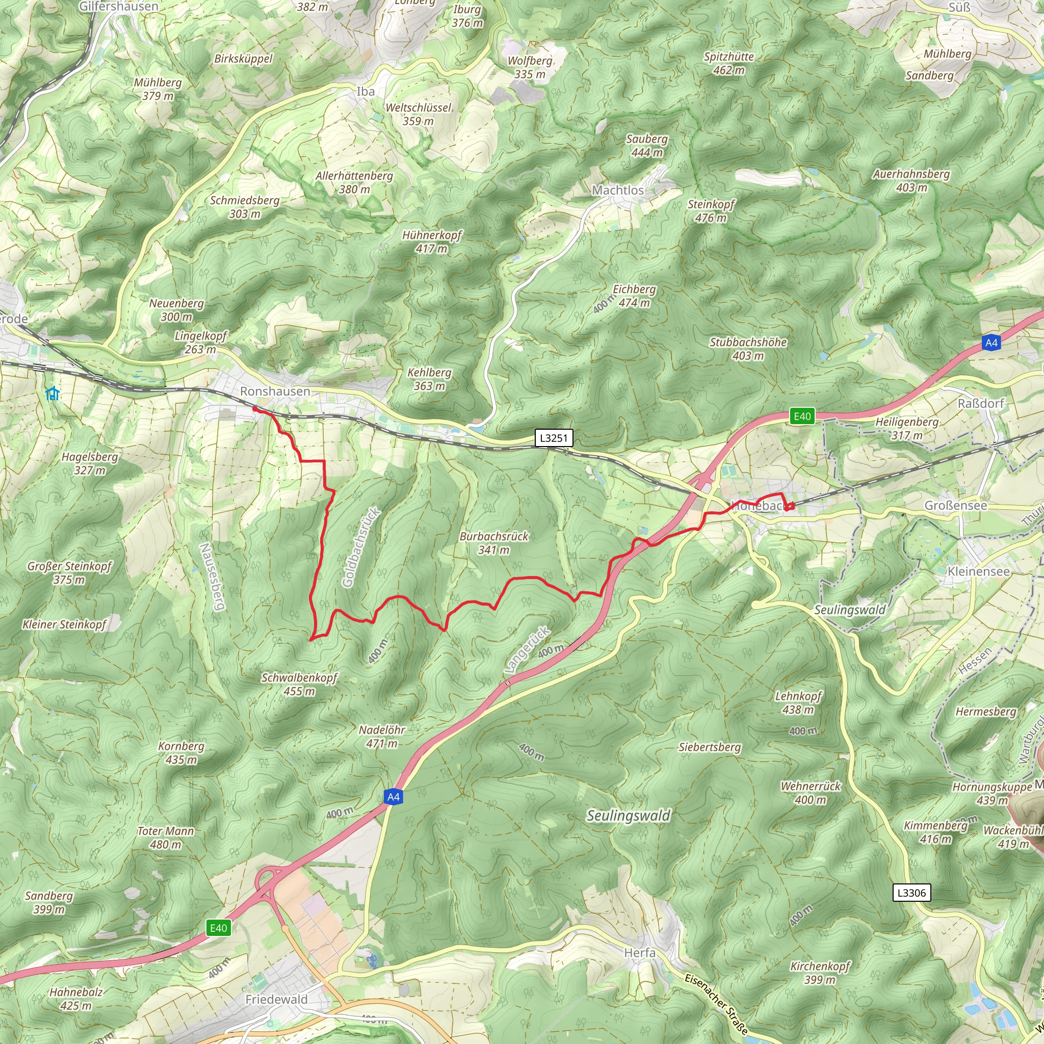 Hönebach to Ronshausen Walk mobile static map