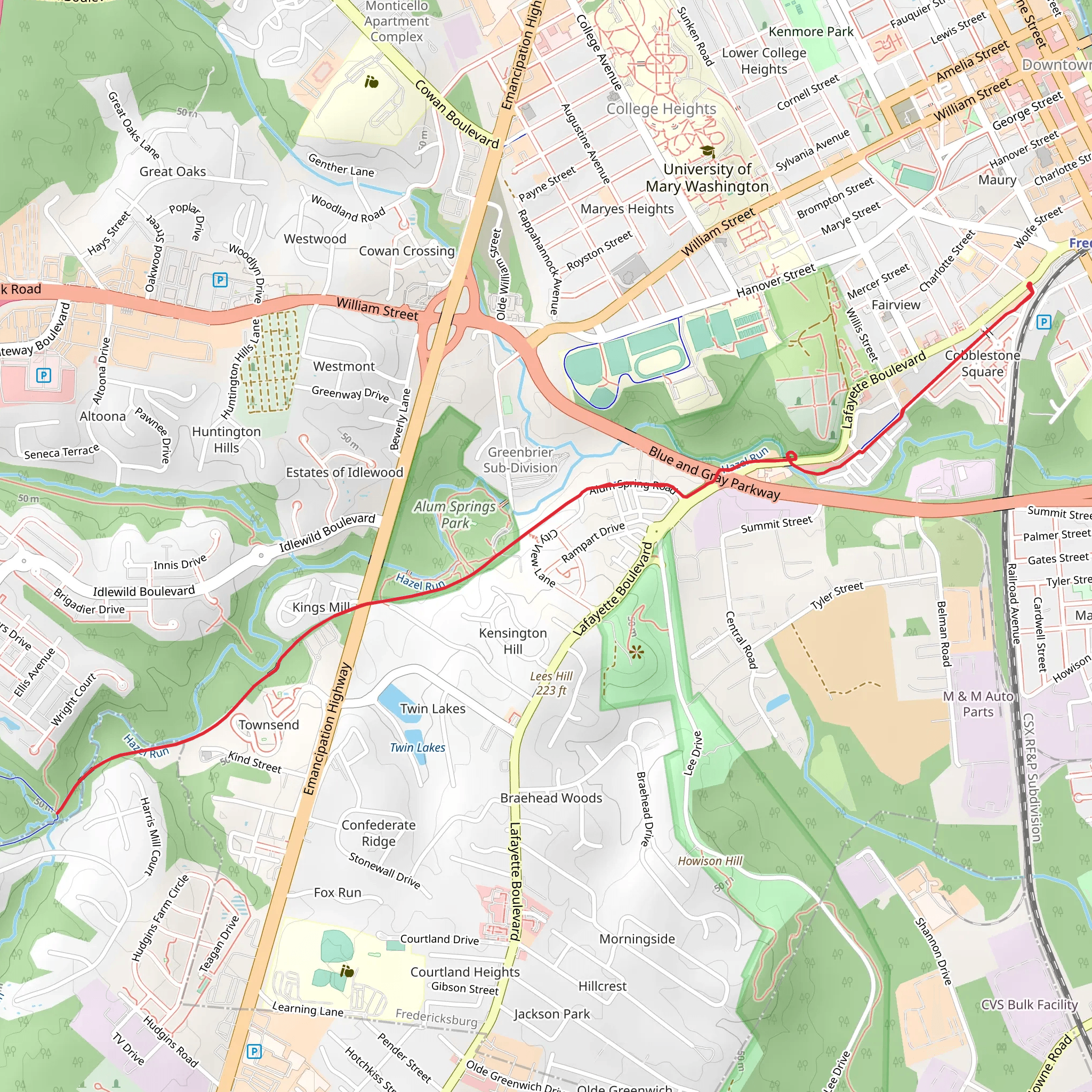 Virginia Central Railway Short Trail - Fredericksburg mobile static map