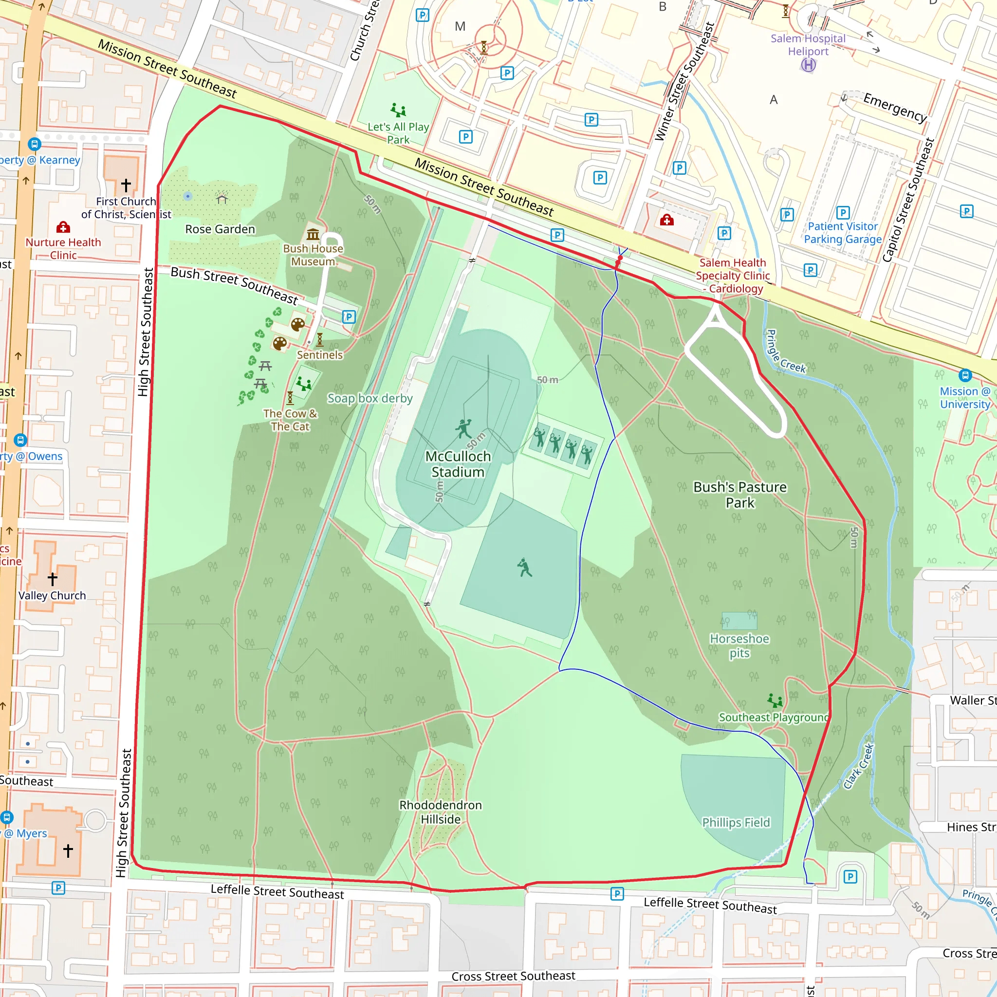 Bush's Pasture Park Loop mobile static map