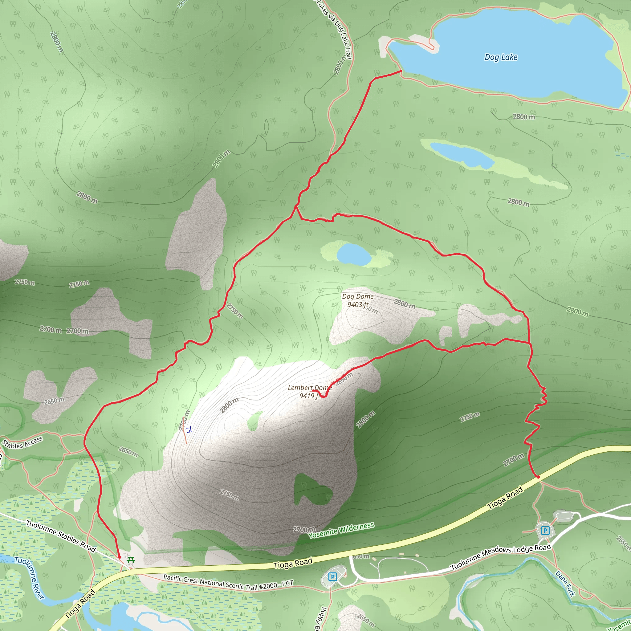Dog Lake Trail and Lembert Dome Horseshoe Trail mobile static map