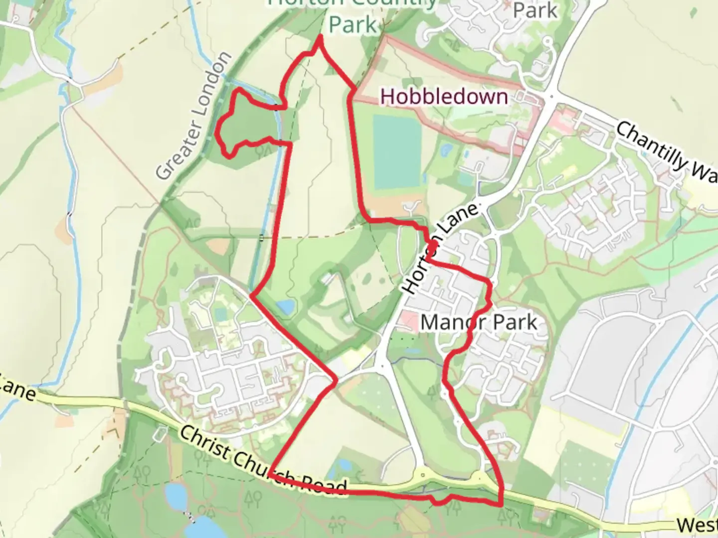 An image depicting the trail Pond Wood via Thames Down Link and its surrounding area.