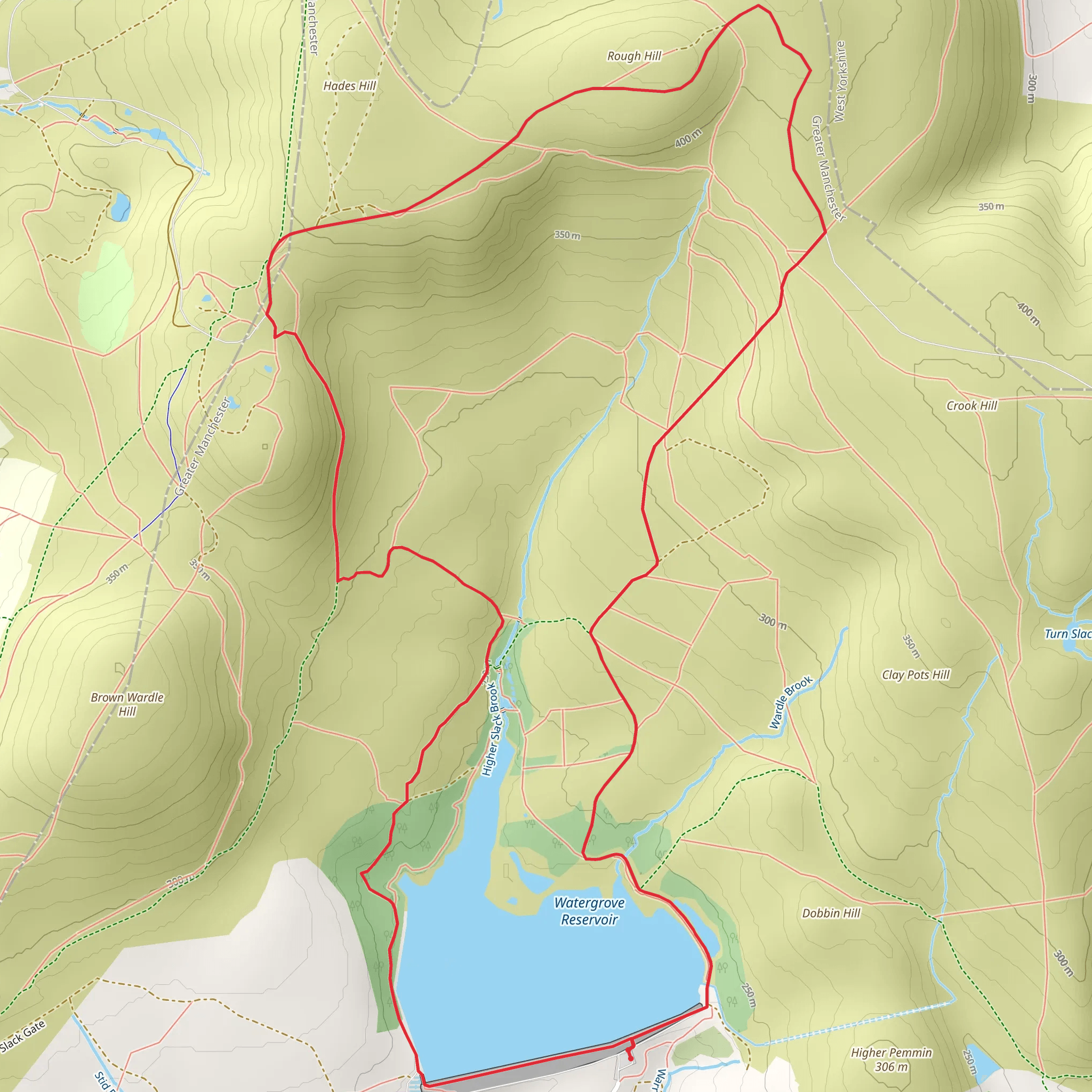 Watergrove Reservoir and Woodland Loop mobile static map