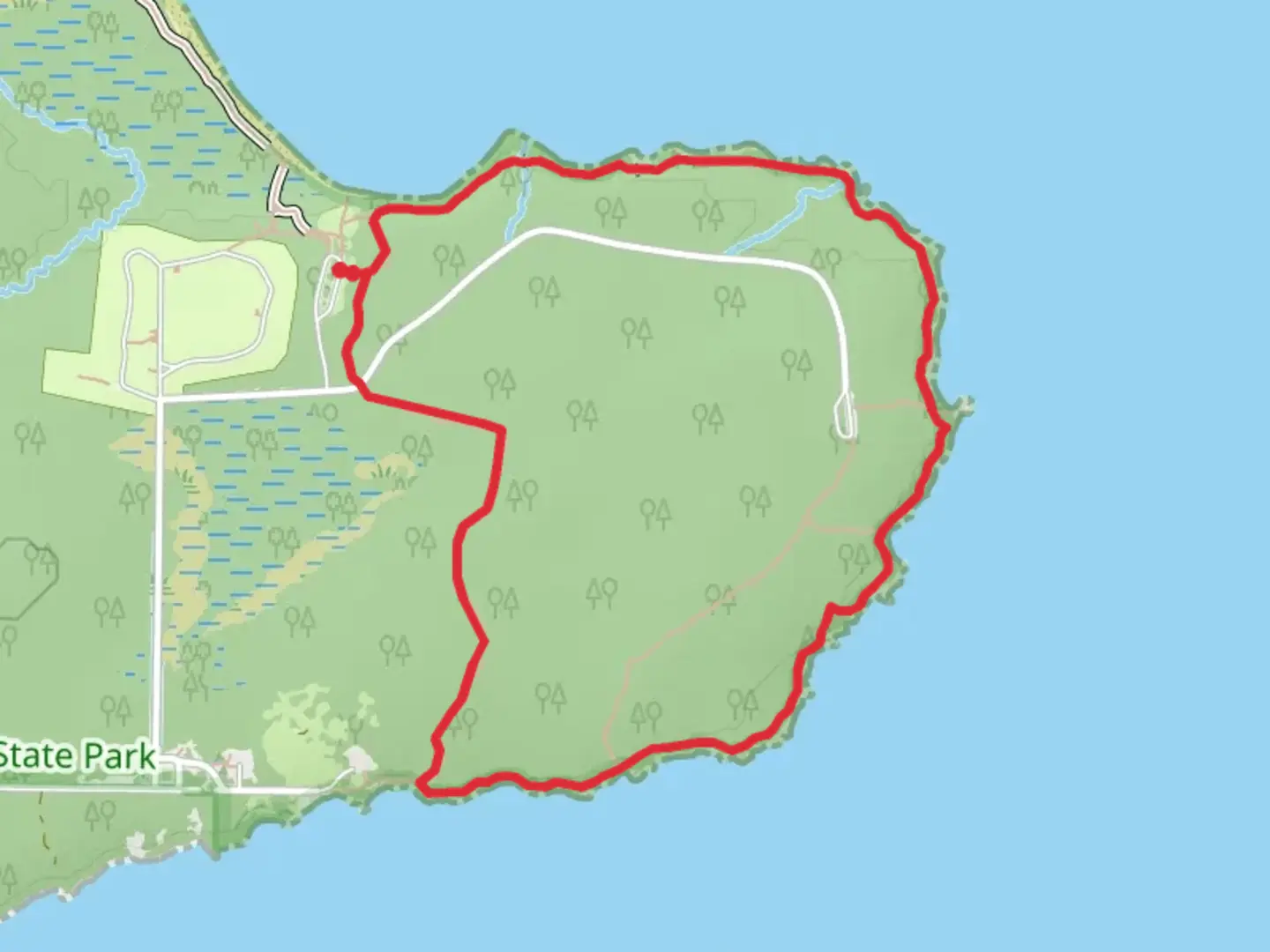 An image depicting the trail Bayview, Point and Woods Loop Trail and its surrounding area.