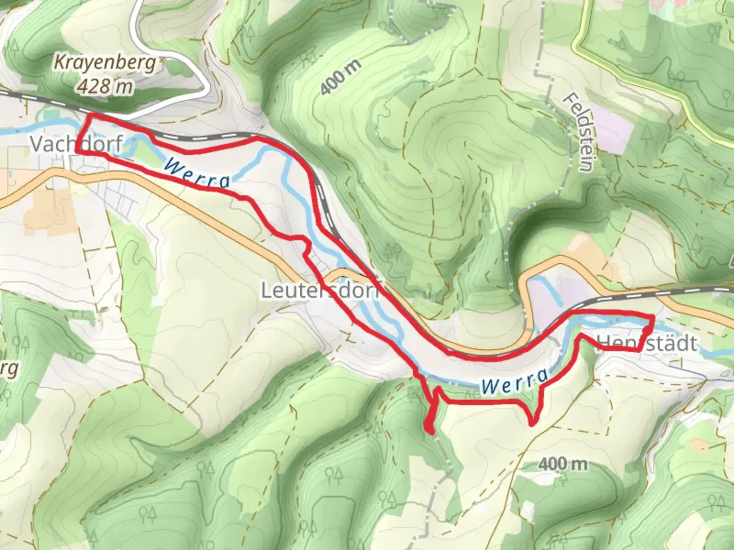 An image depicting the trail Werra via Werratal Radweg and its surrounding area.