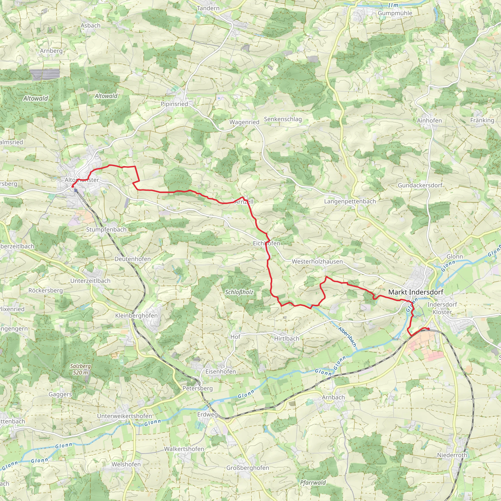 Mrkt Indersdorf to Altomunster Walk mobile static map