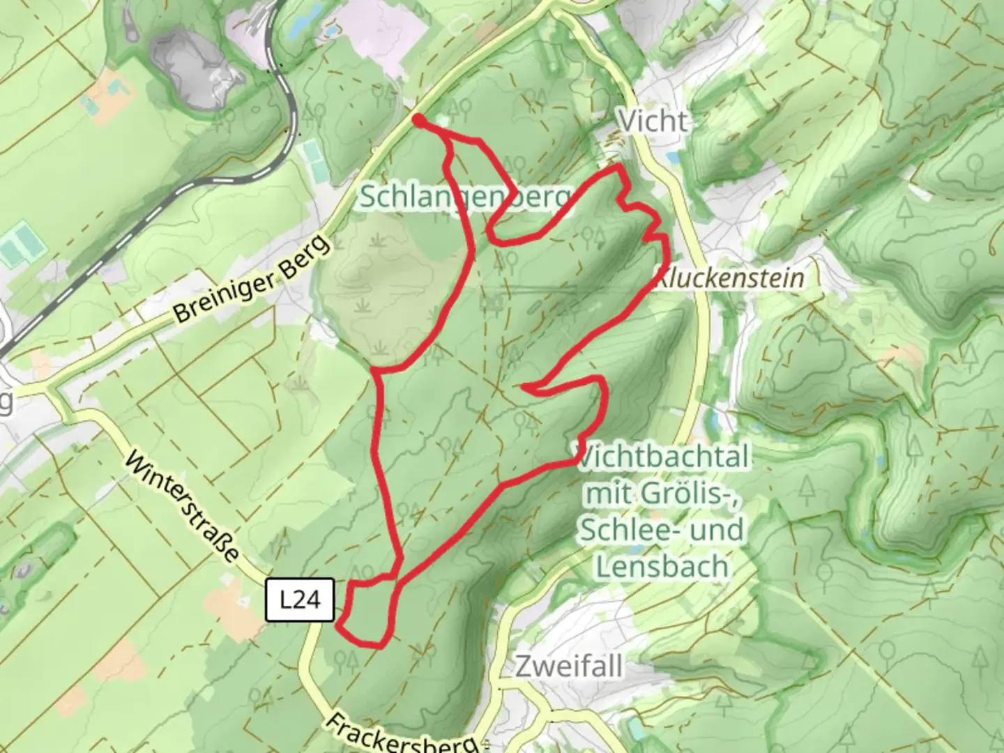 An image depicting the trail Schlangenberg and Hedchensknepp Loop and its surrounding area.