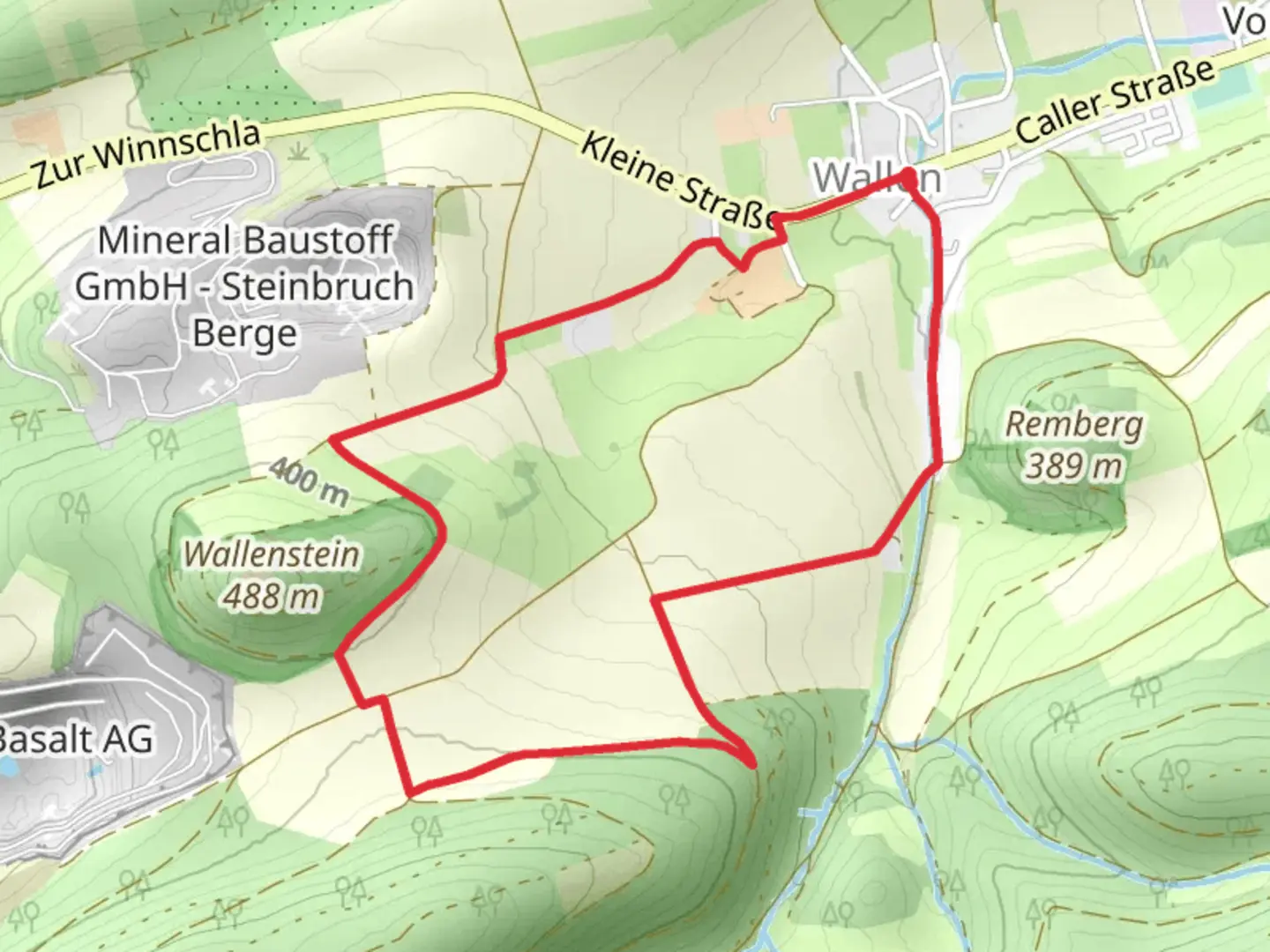 An image depicting the trail Burgruine Wallenstein Loop and its surrounding area.
