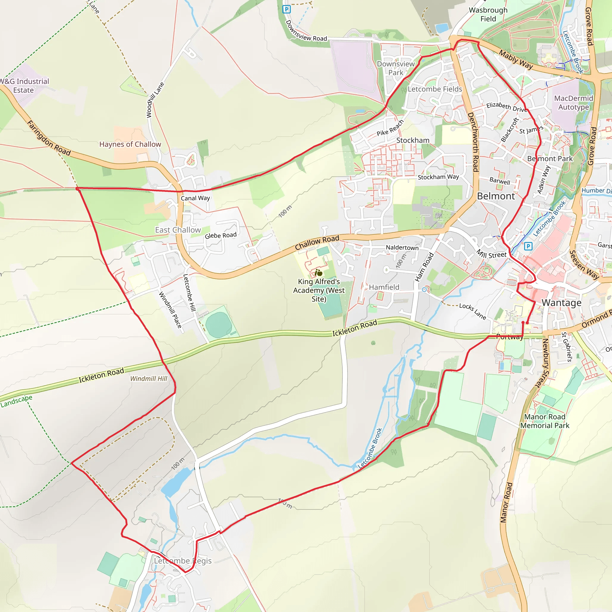 Wantage, Letcombe Regis and East Challow Loop mobile static map