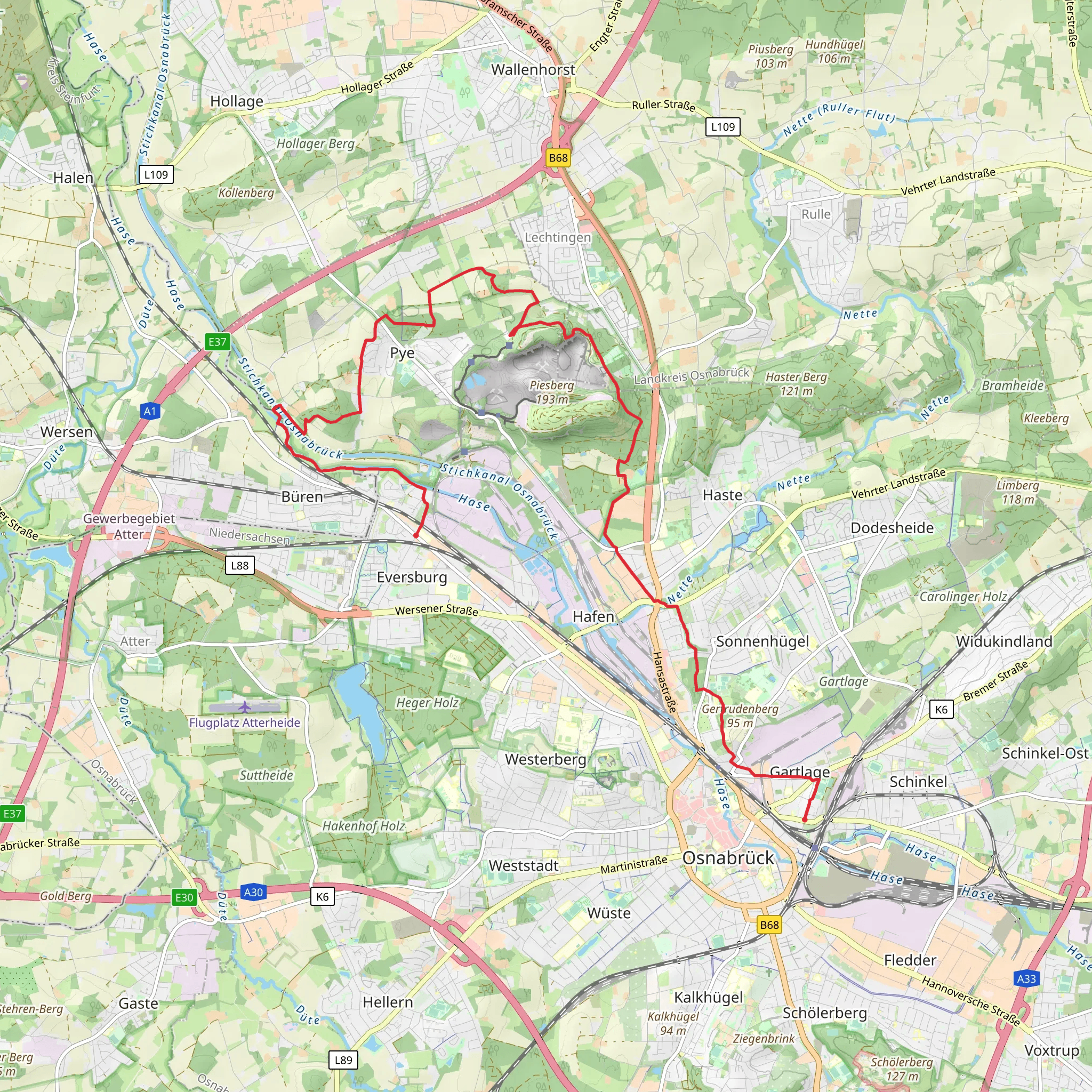 Osnabruck Walk via Steinbruch Piesberg mobile static map