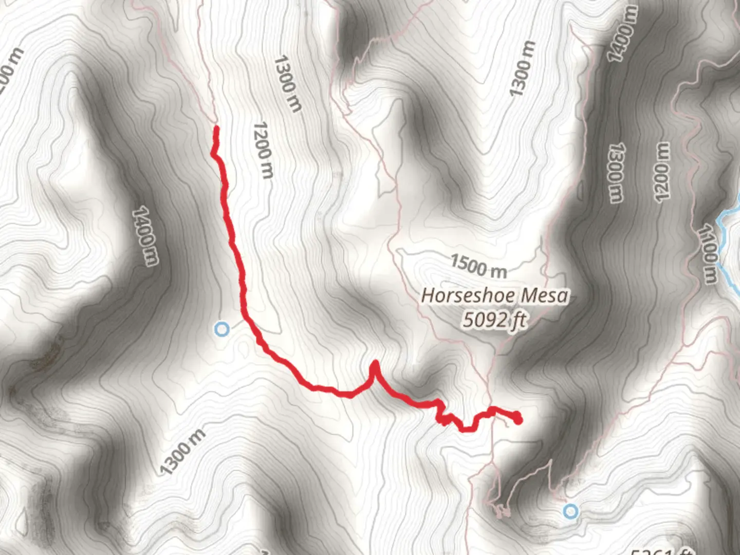 An image depicting the trail Cottonwood Creek Trail from Horseshoe Mesa Camp and its surrounding area.