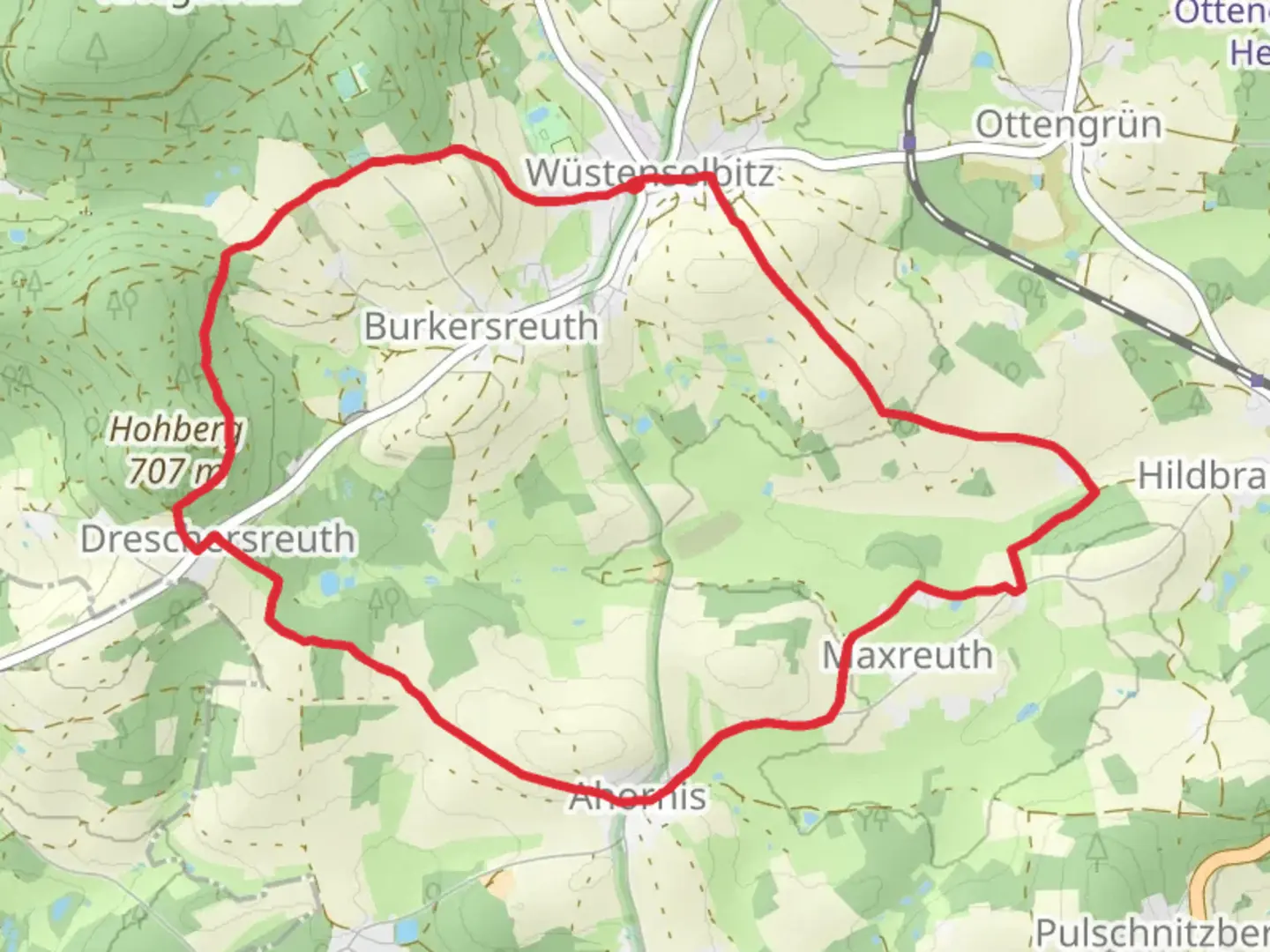 An image depicting the trail Kamm Weg OS 16 Loop and its surrounding area.