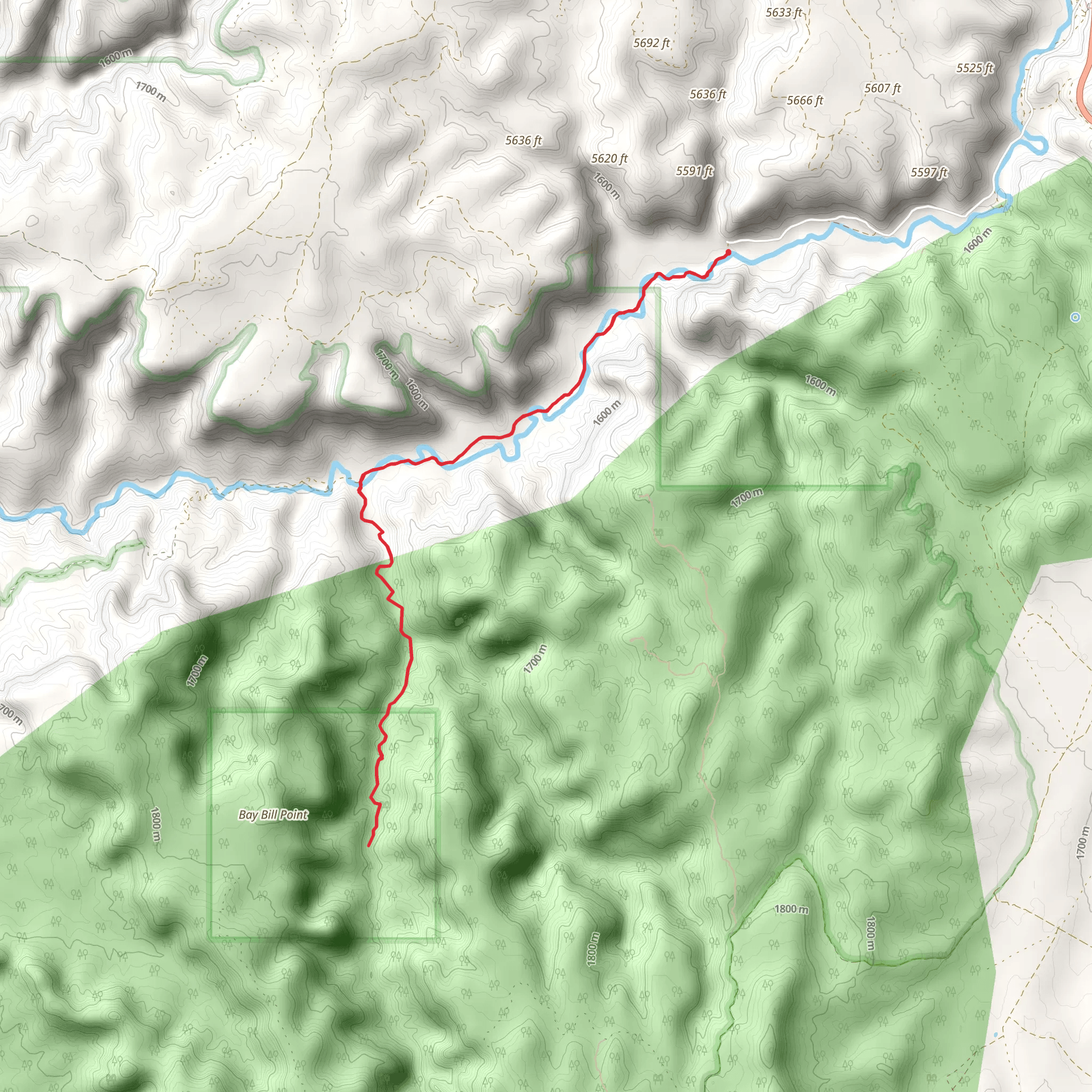 Bay Bill Canyon Trail and East Fork River mobile static map
