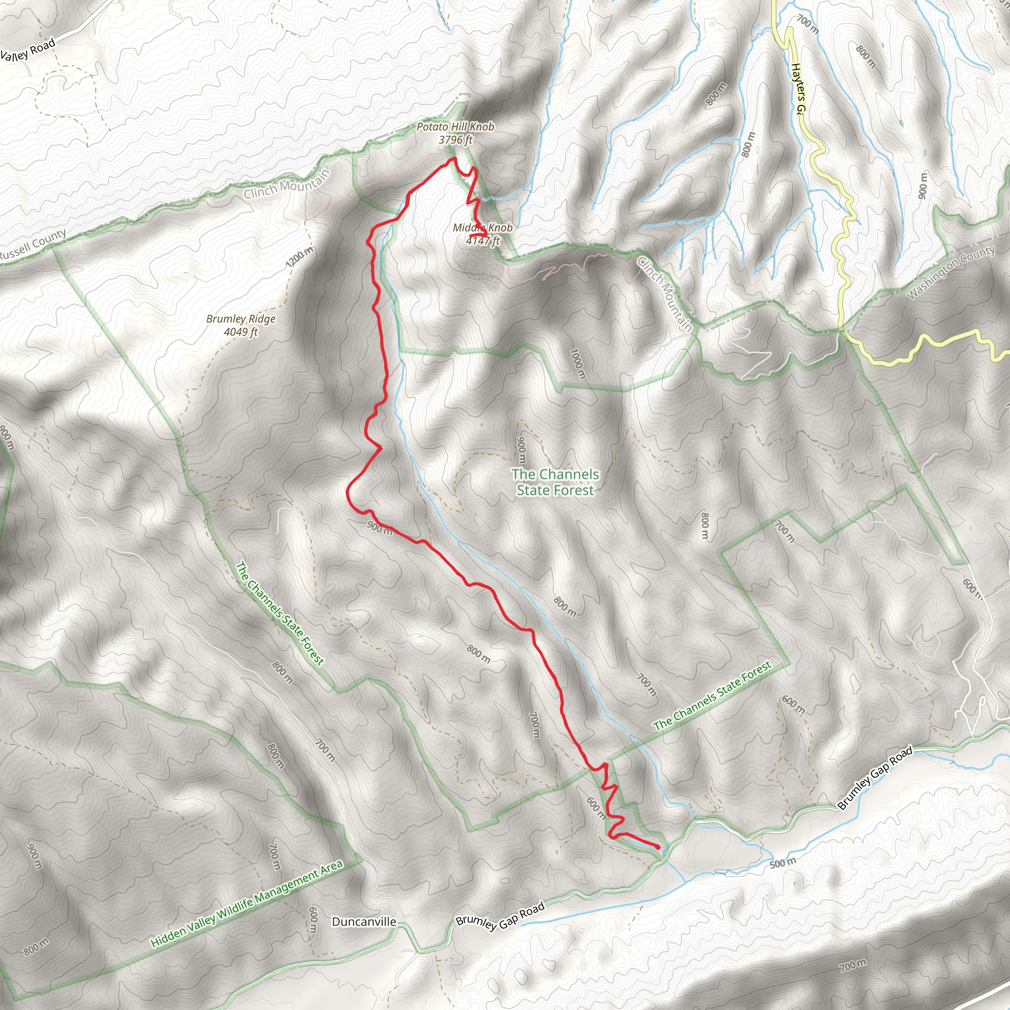 Potato Hill Knob and Middle Knob mobile static map
