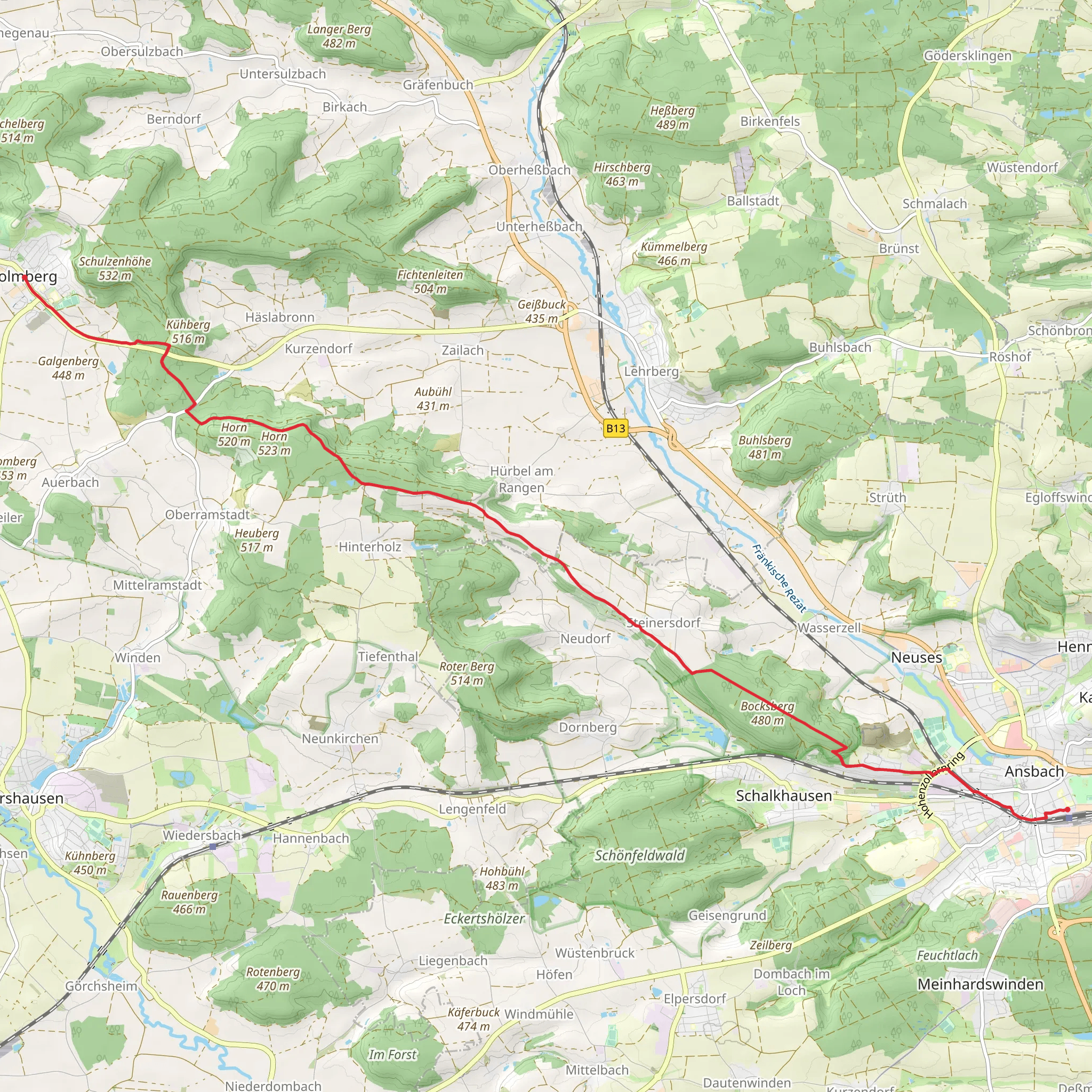 Ansbach to Colmberg Walk mobile static map