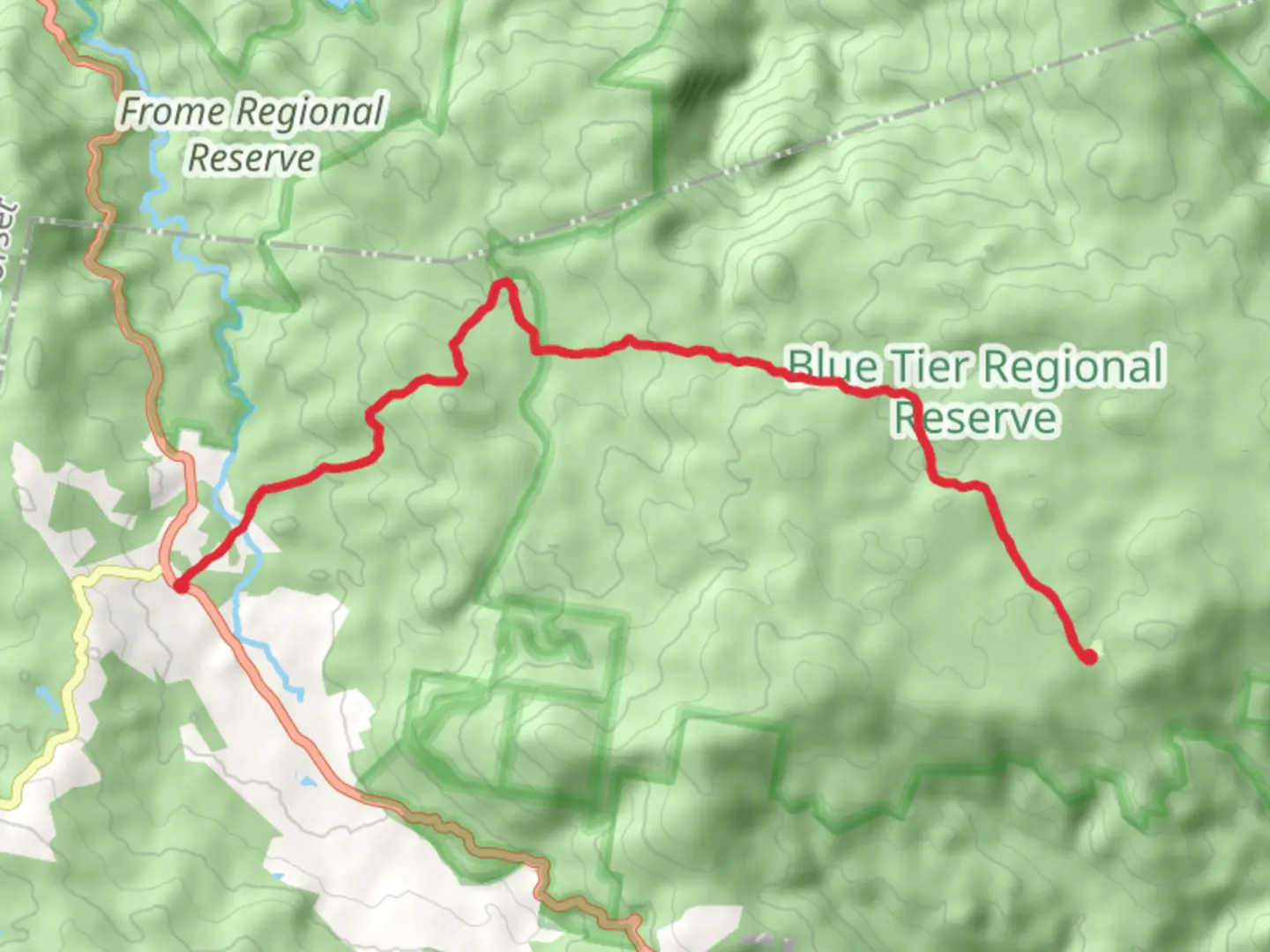 An image depicting the trail Blue Tier Heritage Trail and its surrounding area.