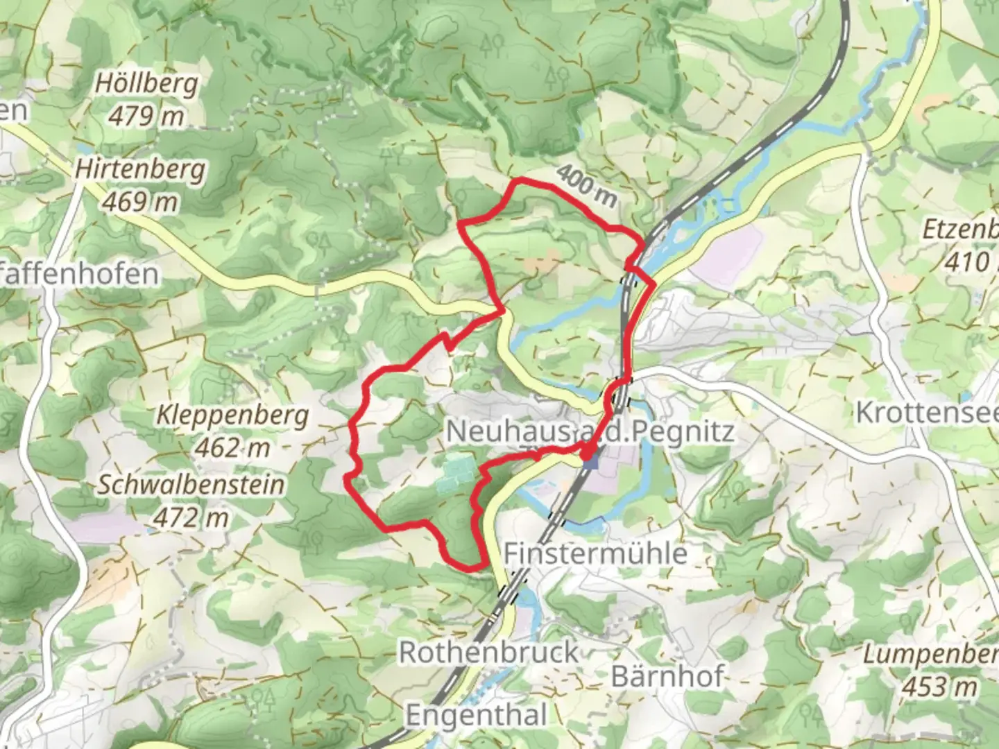 An image depicting the trail Kapellenweg Neuhaus Loop and its surrounding area.