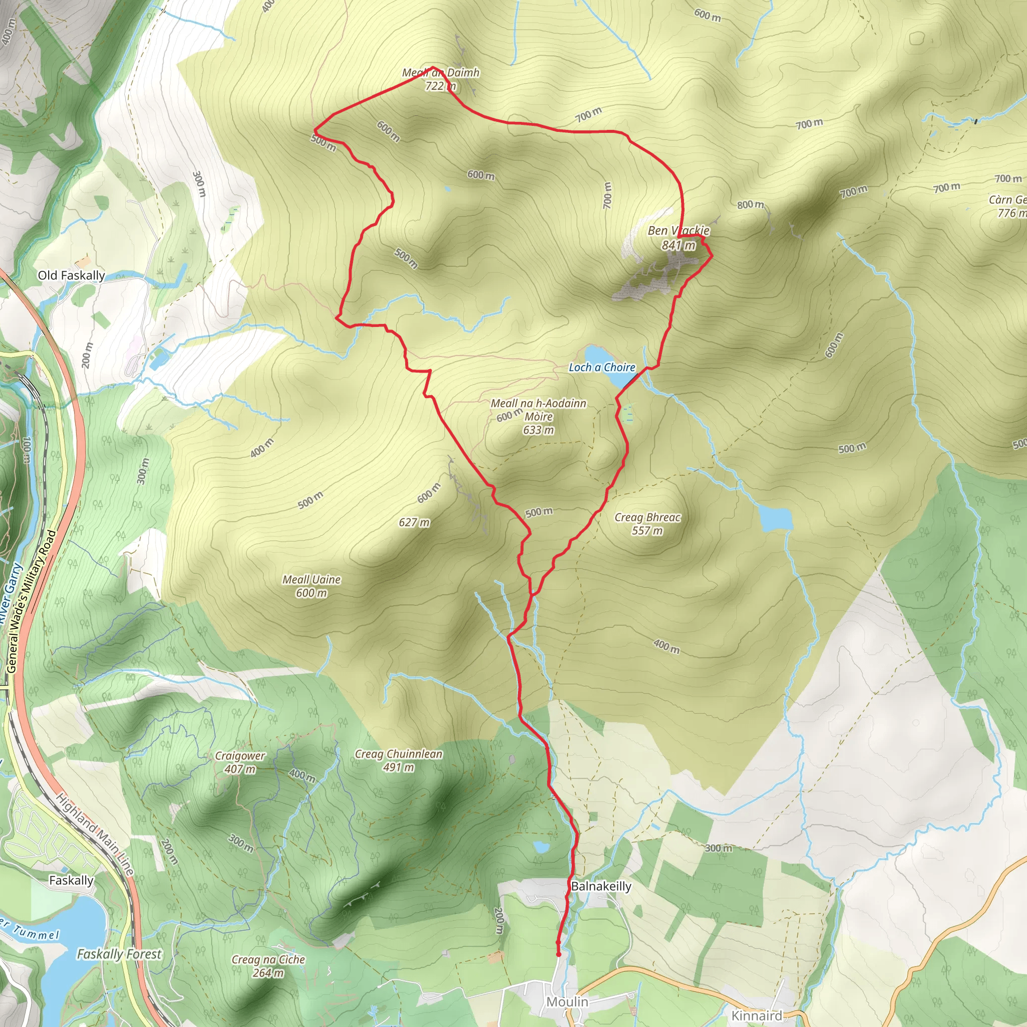 Ben Vrackie and Meall an Daimh from Pitlochry mobile static map