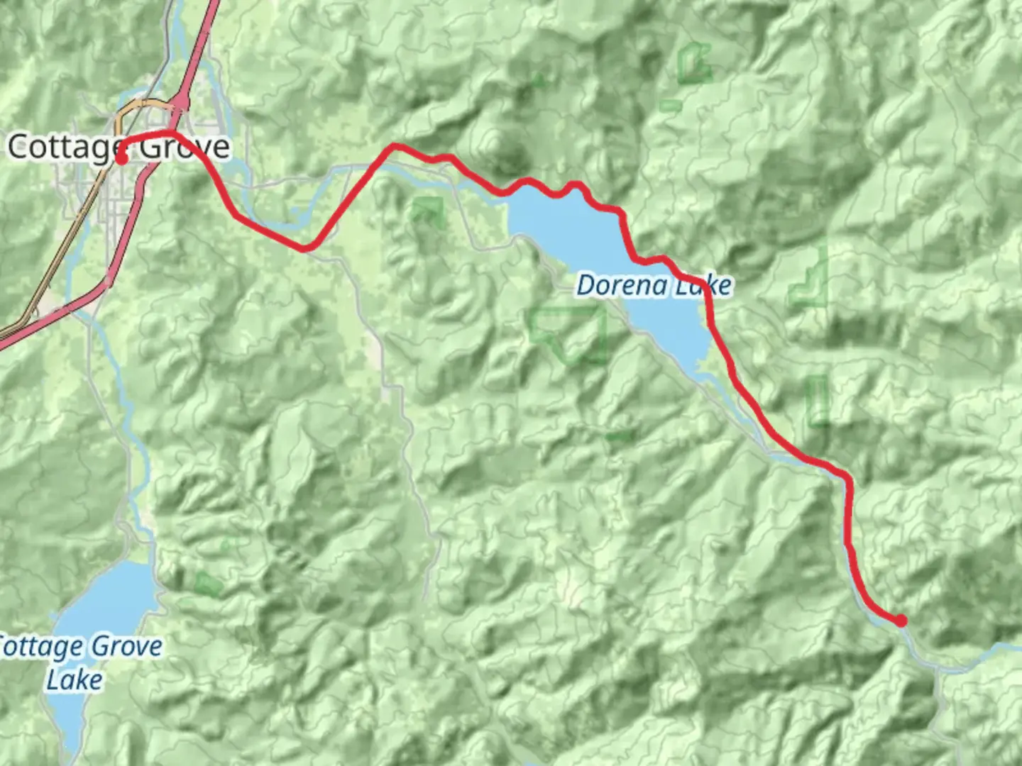An image depicting the trail Row River Trail Point to Point and its surrounding area.